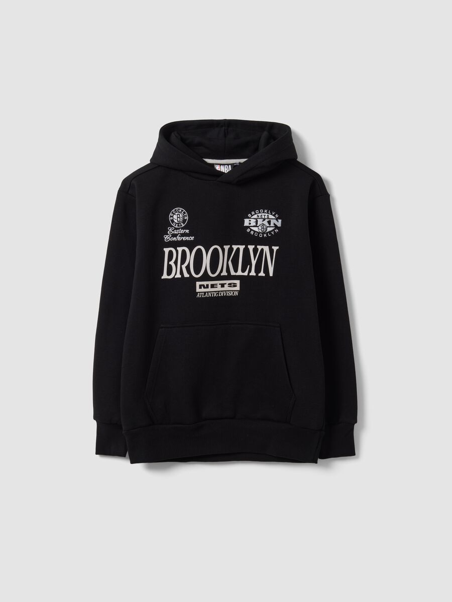 Black cotton-blend hoodie with Brooklyn Nets print for boys_3
