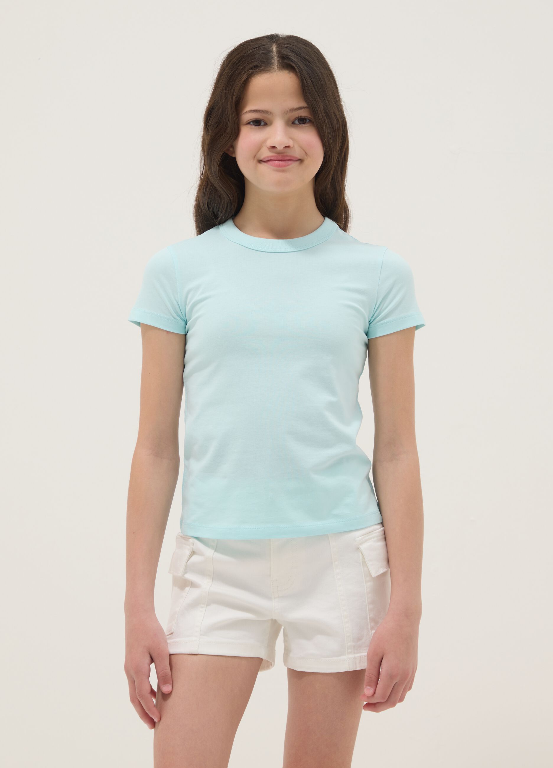 T-shirt in cotone elasticizzato azzurra da ragazza regular fit