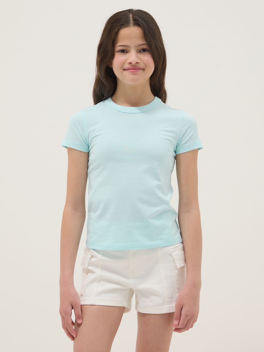 T-shirt in cotone elasticizzato azzurra da ragazza regular fit_1