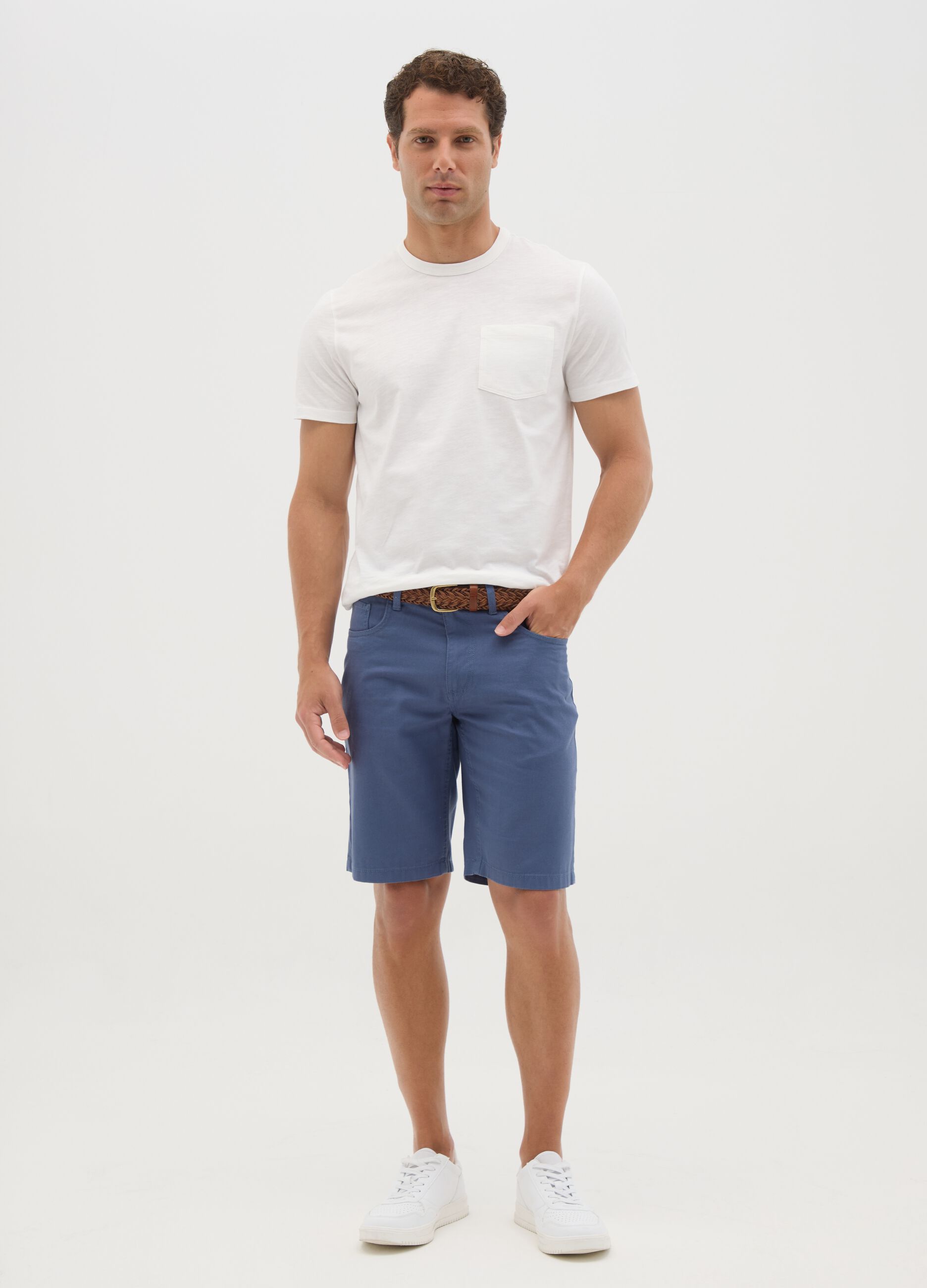 Men's pure cotton blue regular fit shorts