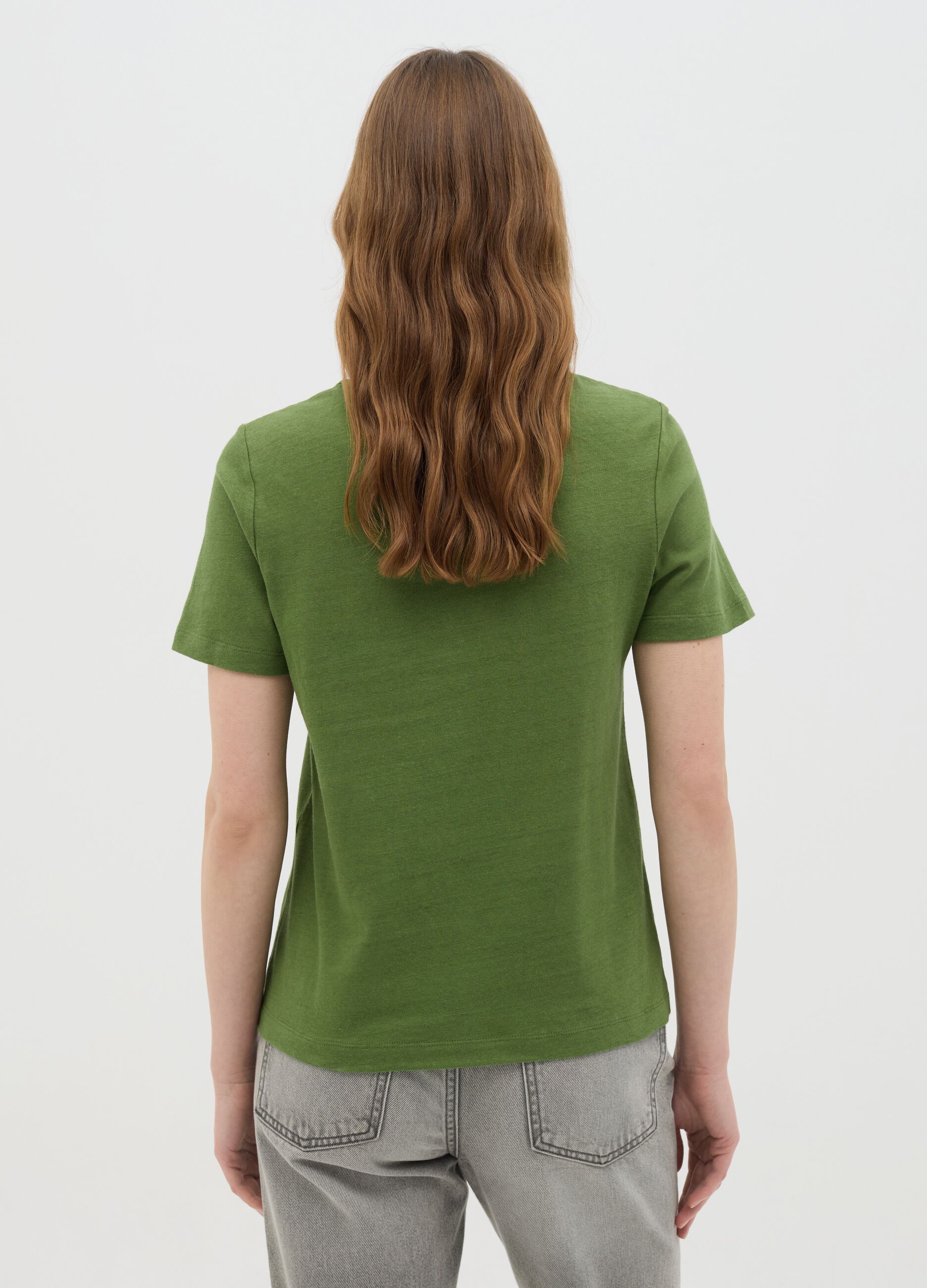 Green Cotton and Linen T-shirt