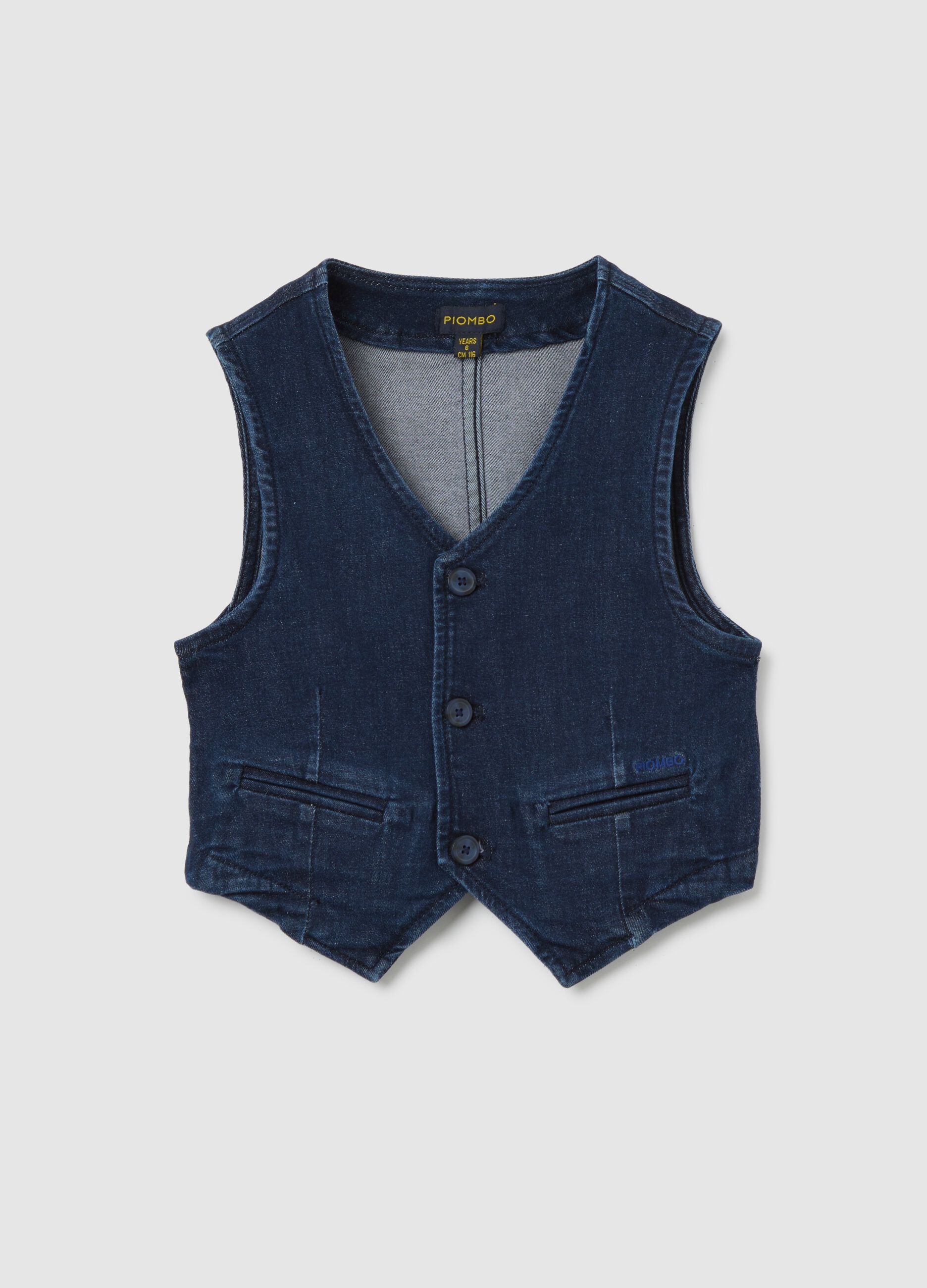 Blue gilet in stretch denim