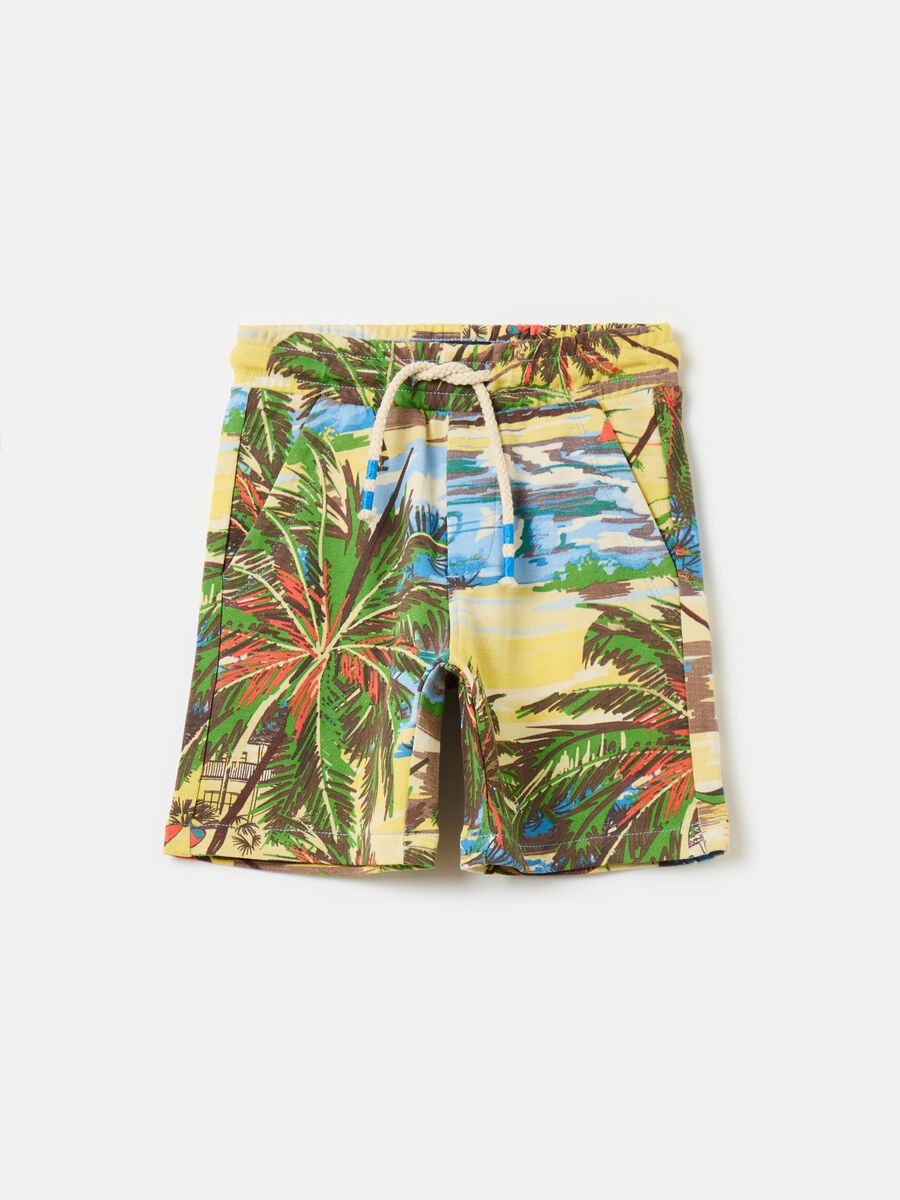 Fleece Bermuda shorts with drawstring and print_0