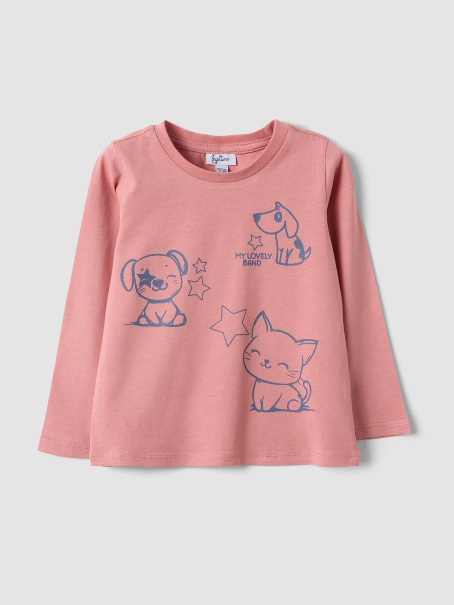Pink organic cotton T-shirt with cute animal print for baby girl_0