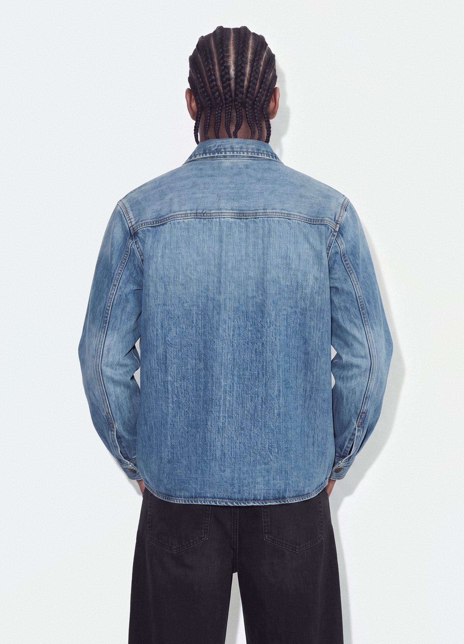 Blue pure cotton denim shirt, regular fit