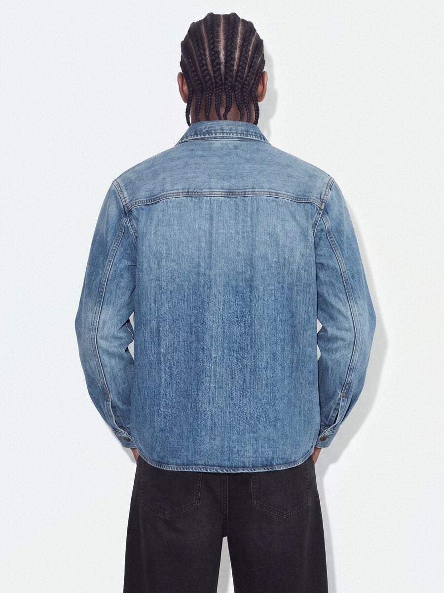 Blue pure cotton denim shirt, regular fit_3