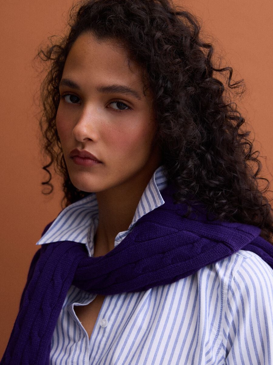 Camicia oxford azzurra a righe bianche in puro cotone comfort fit_0