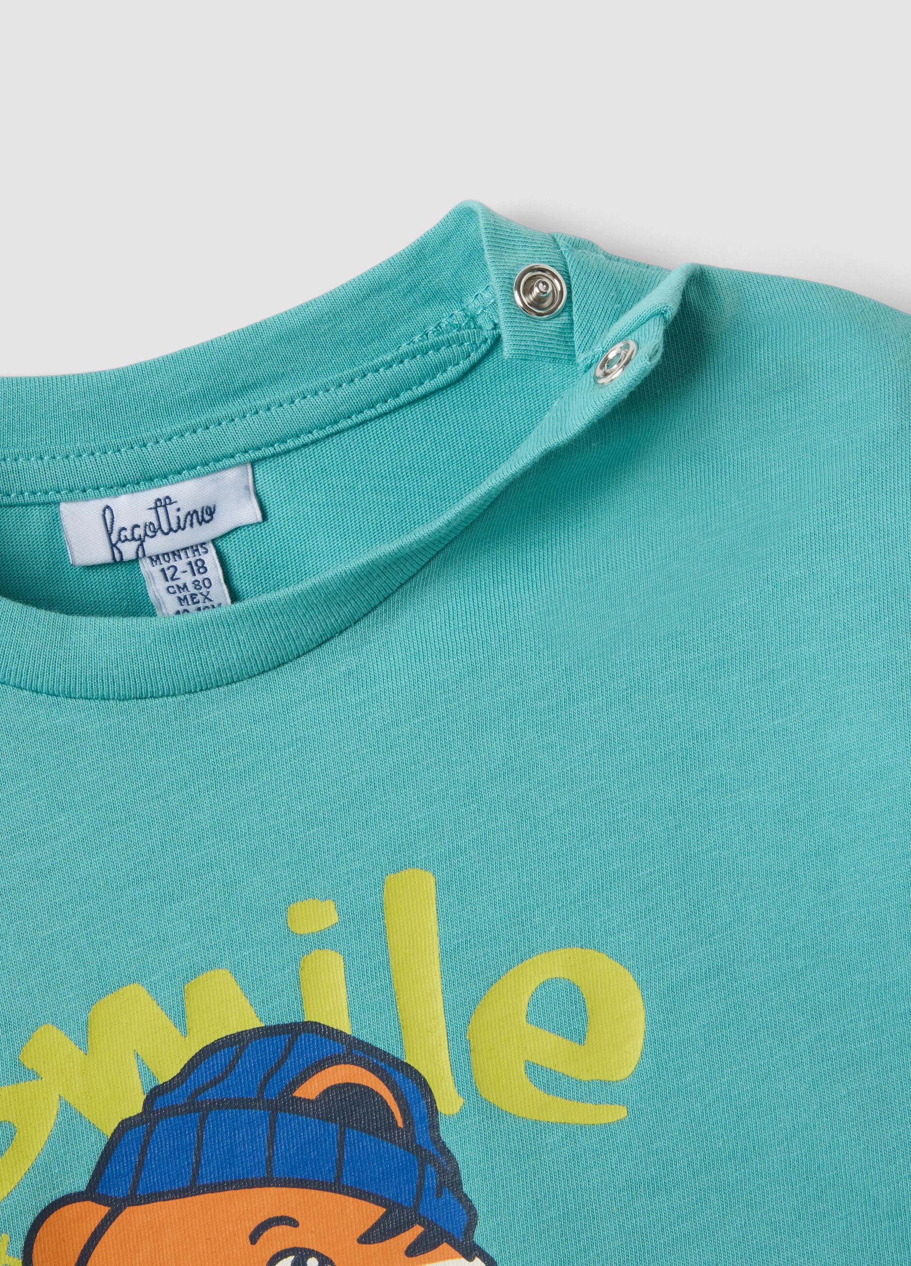 Light blue oversized pure organic cotton T-shirt with tiger print for boys