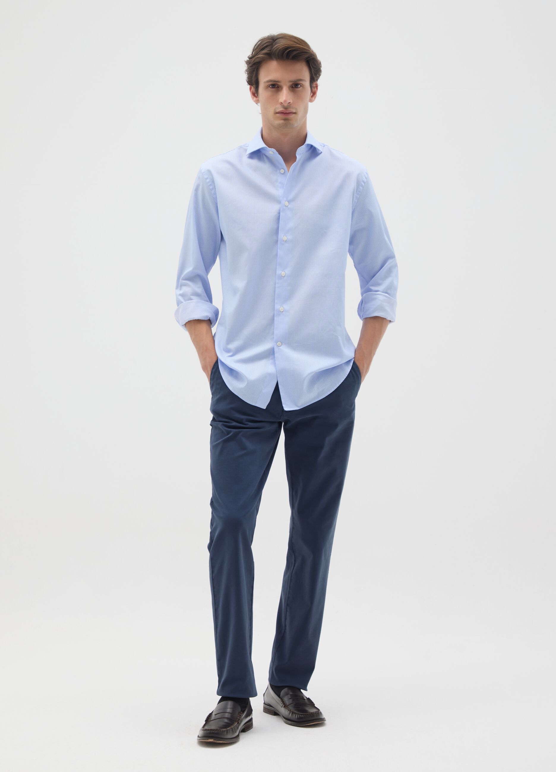 Slim Fit Blue Stretch Cotton Trousers