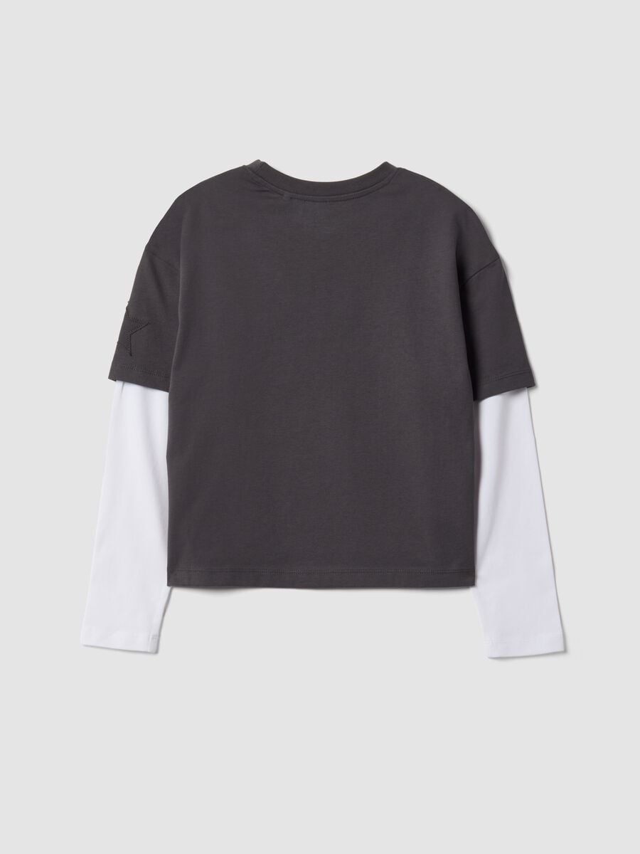 Girls&rsquo; grey oversized pure cotton T-shirt with double sleeves_4