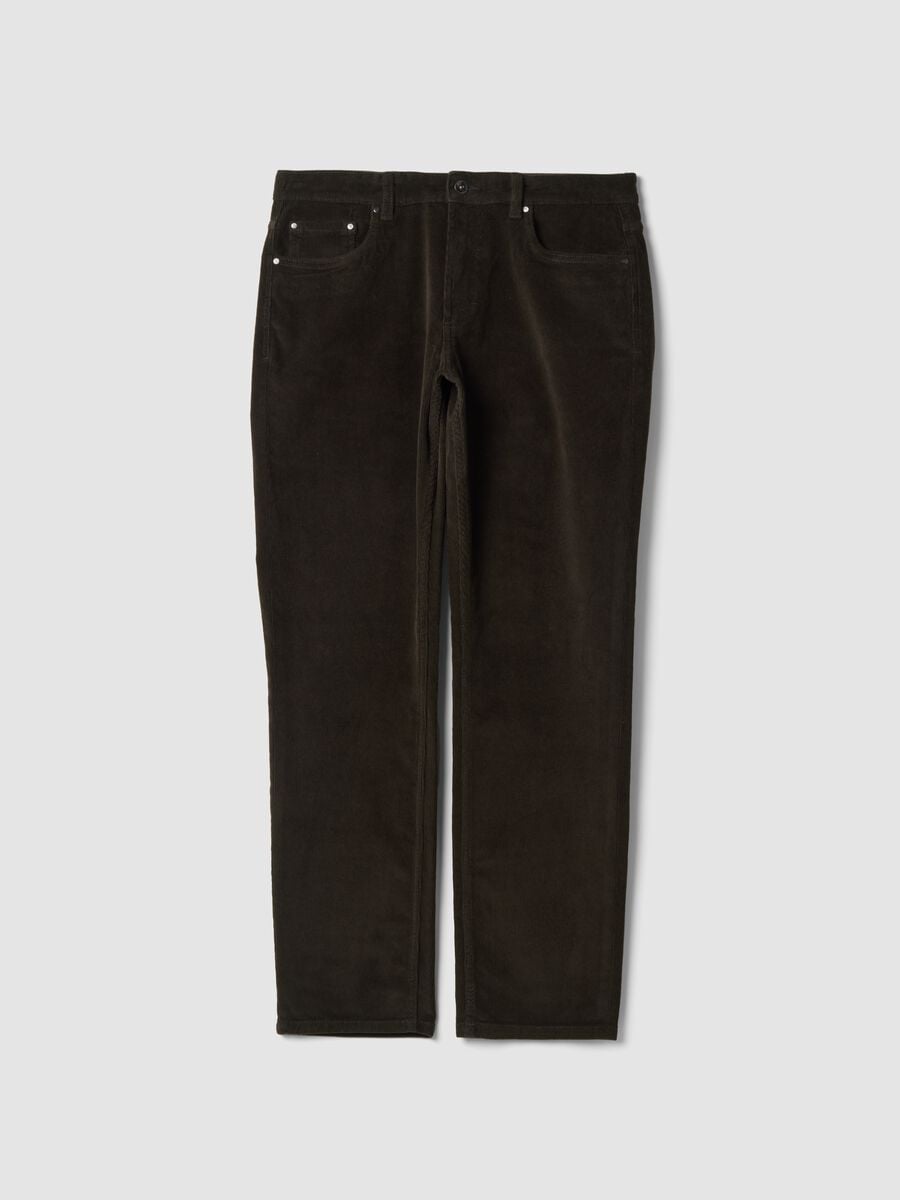 Green regular-fit ribbed stretch cotton trousers_0