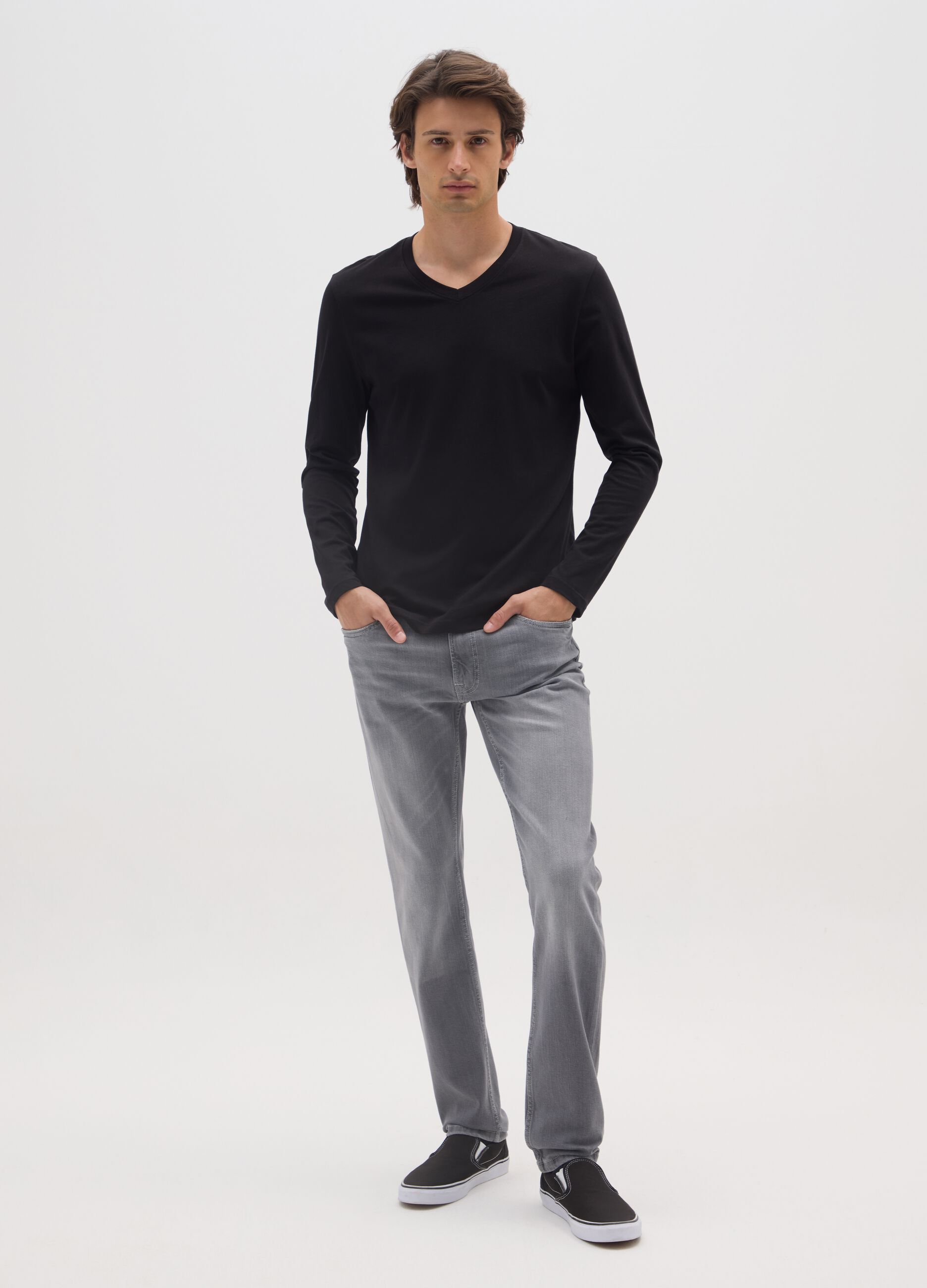 Grey Slim Fit Cotton Denim Jeans