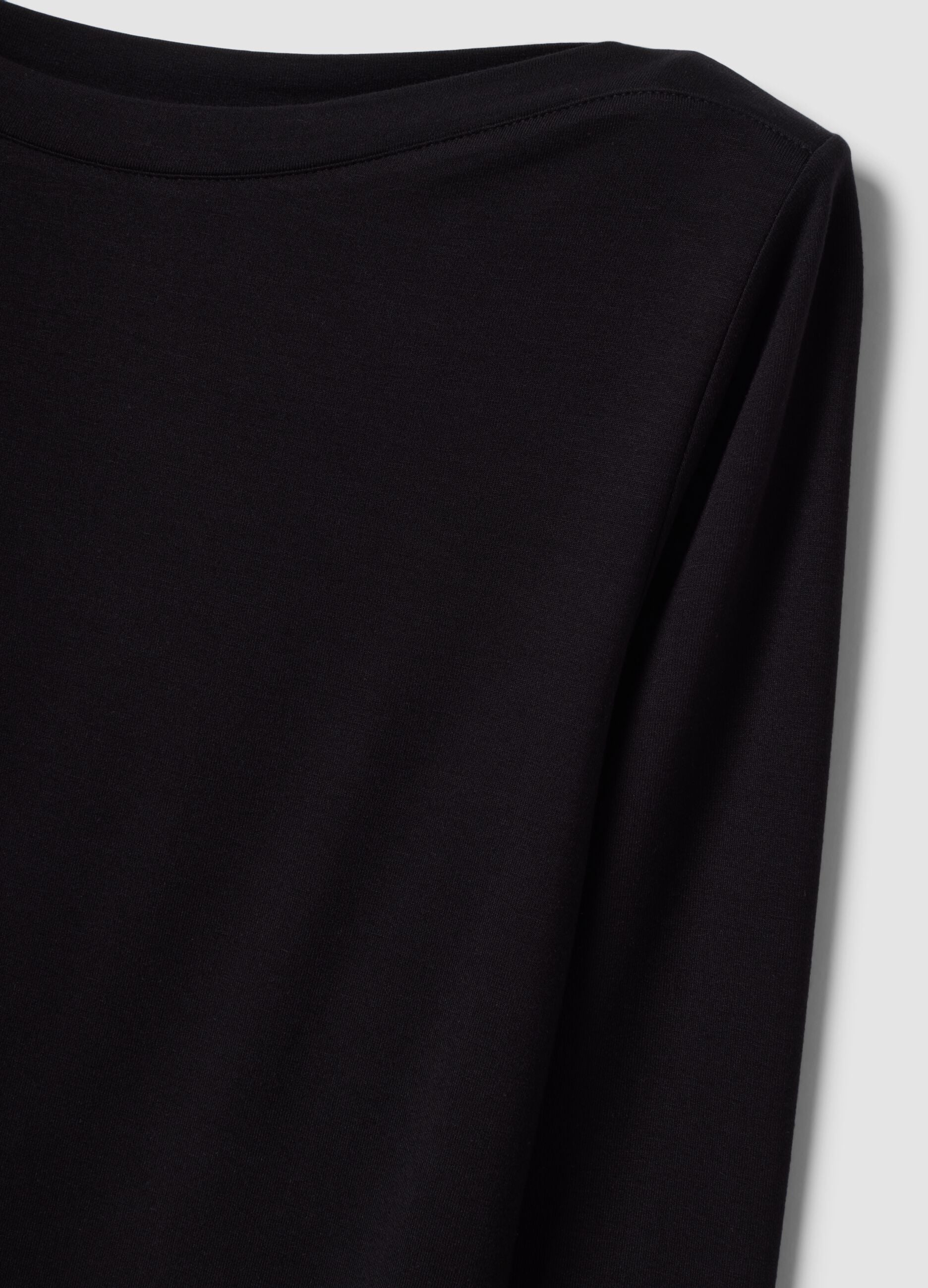 Black stretch viscose long-sleeve T-shirt
