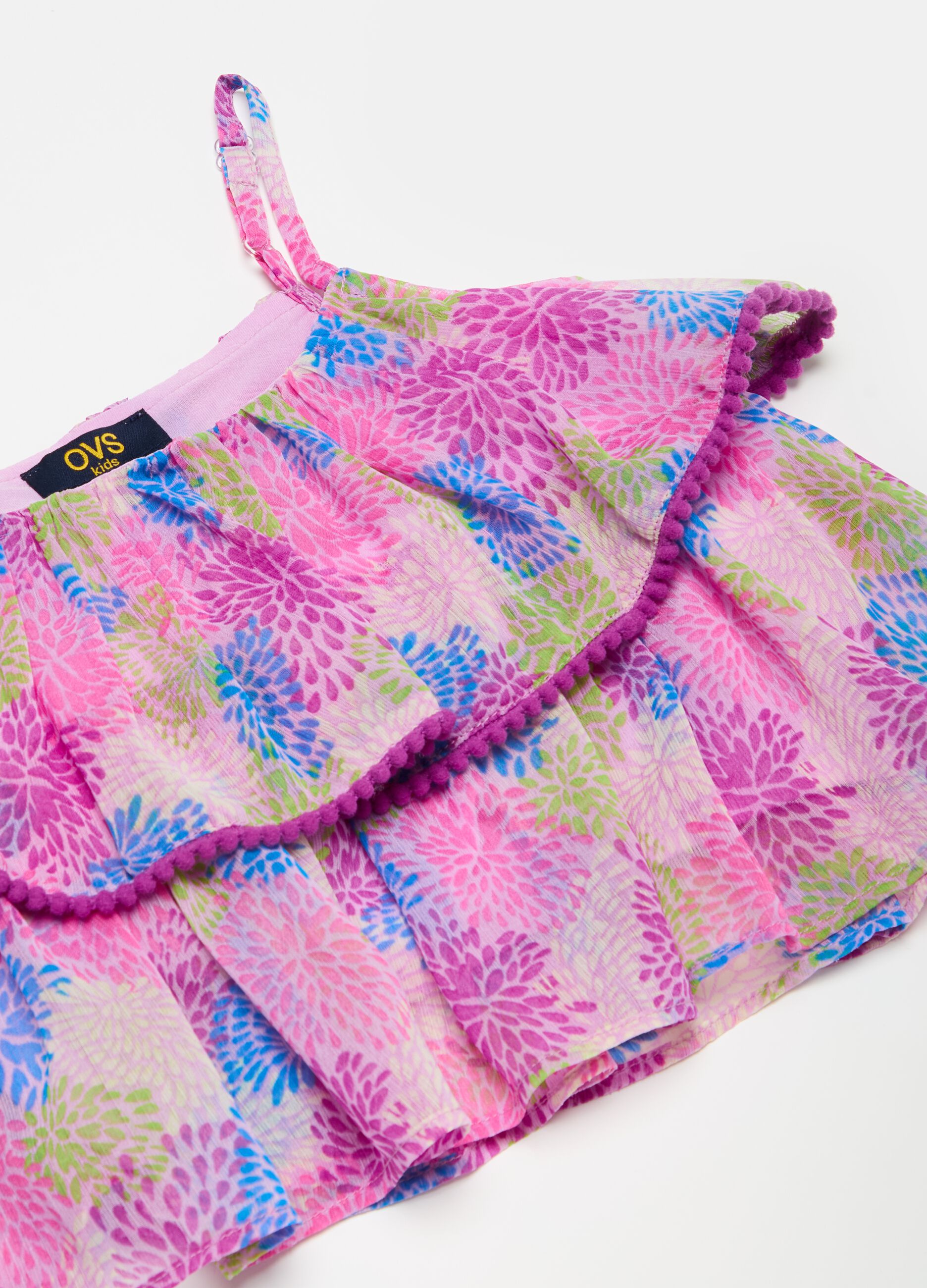 Top with flounce and all-over print