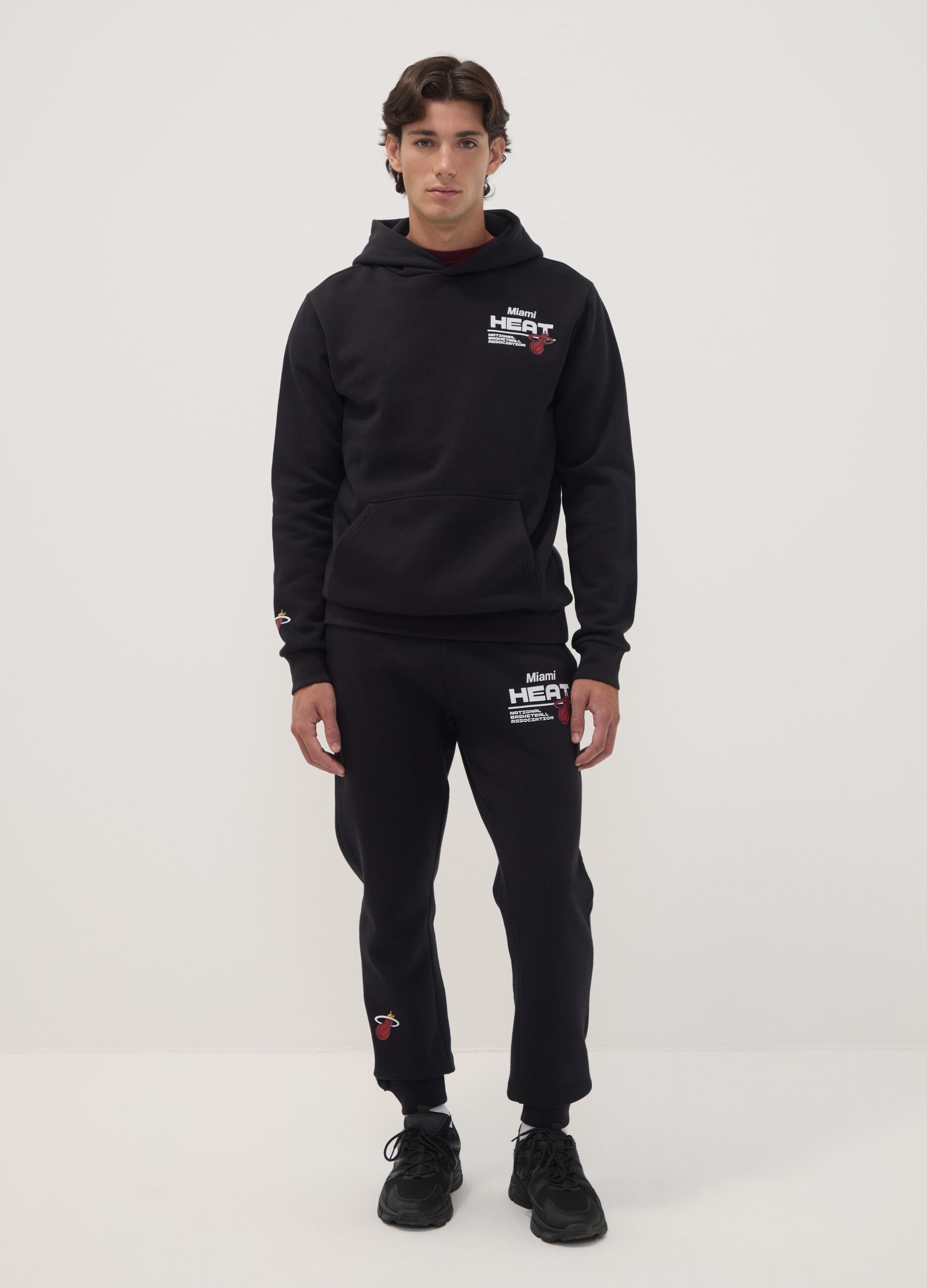 Black cotton-blend hoodie with Miami Heat print