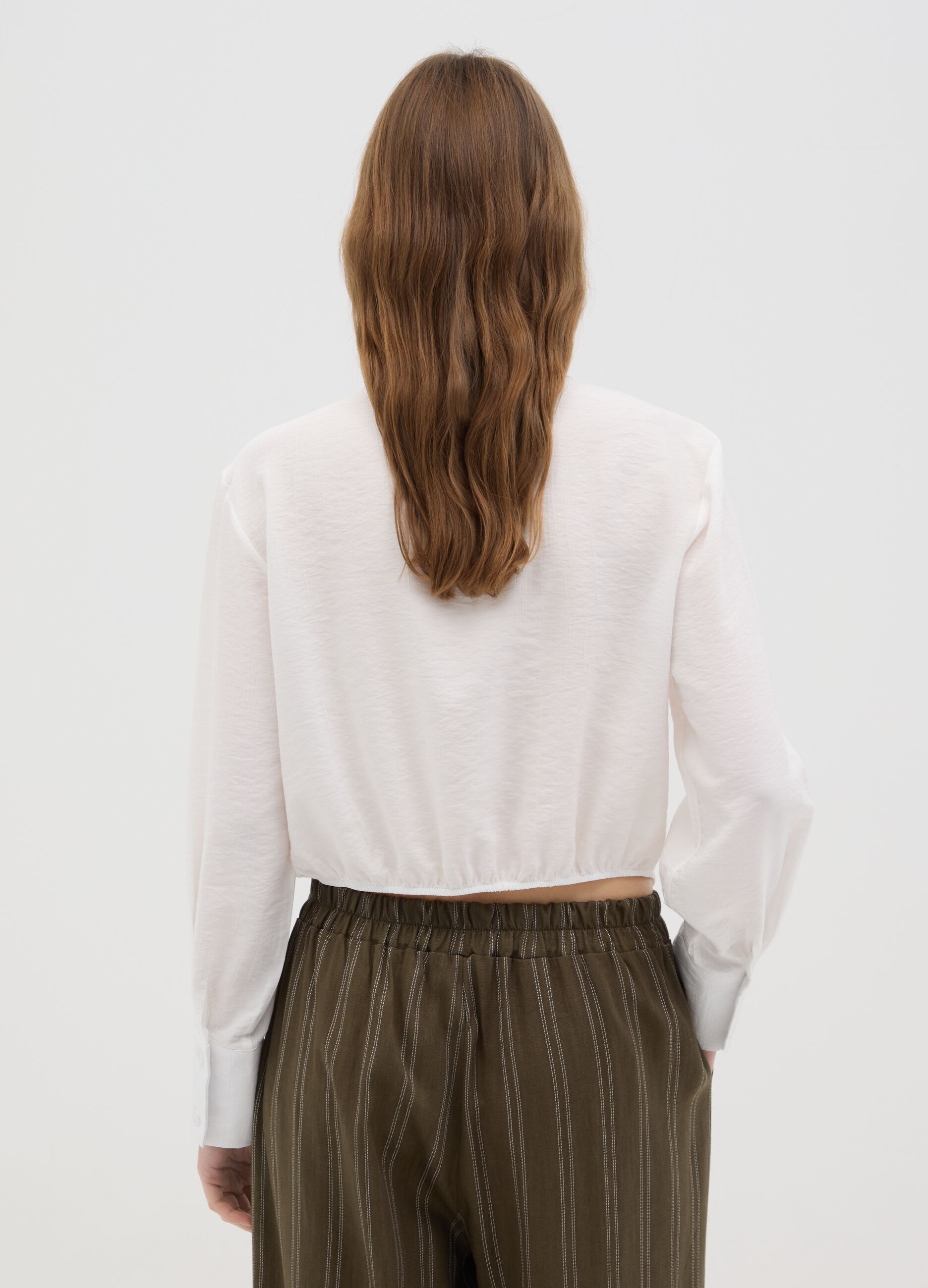 Women's regular fit white blend shirt with front tie