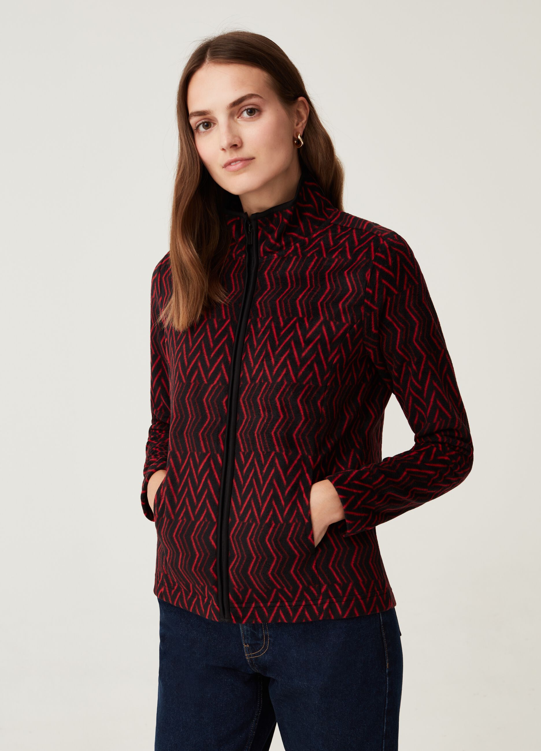 Full-zip in pile stampa a zigzag_1