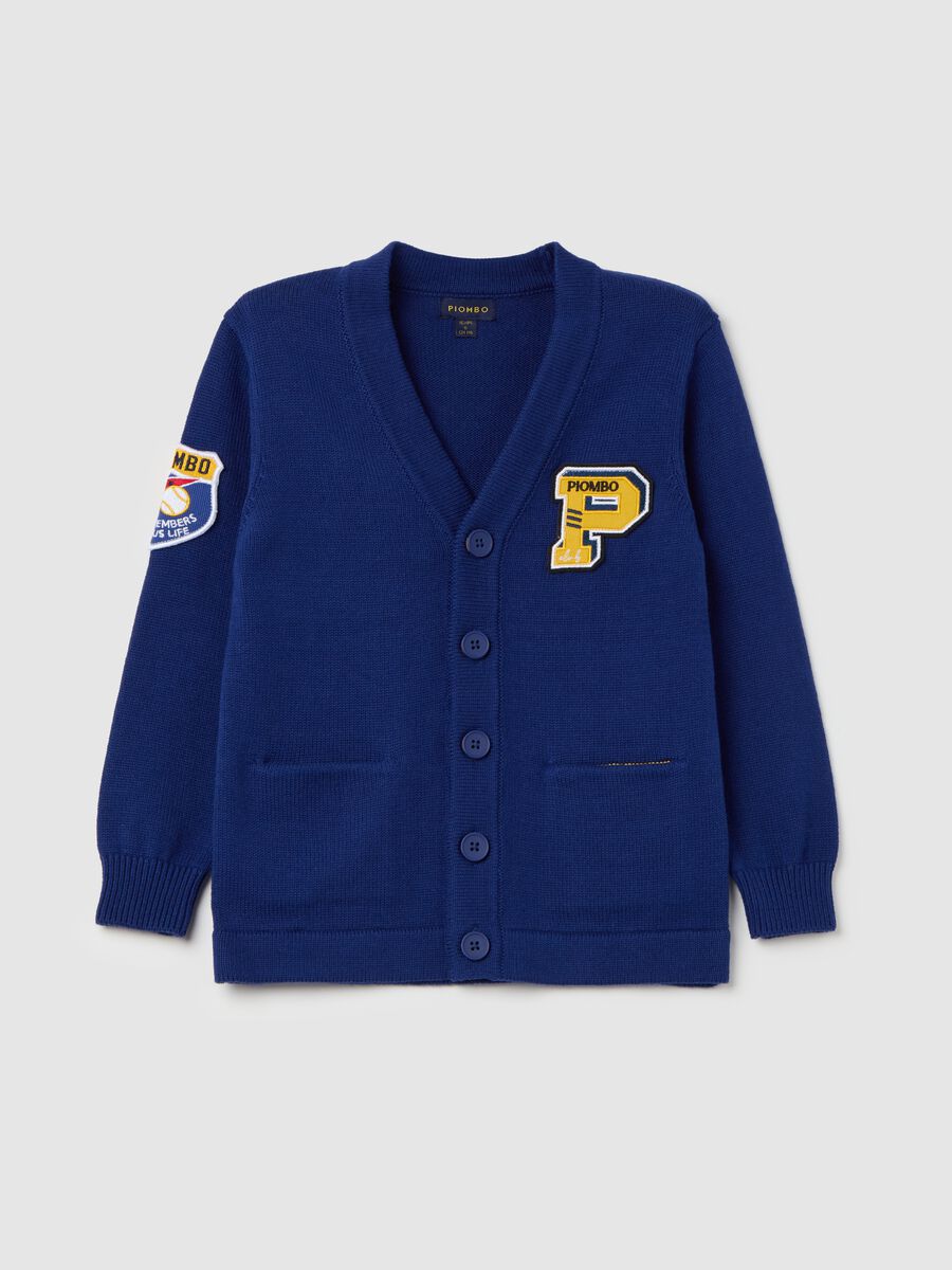 Cotton cardigan with V neck and logo patch_3