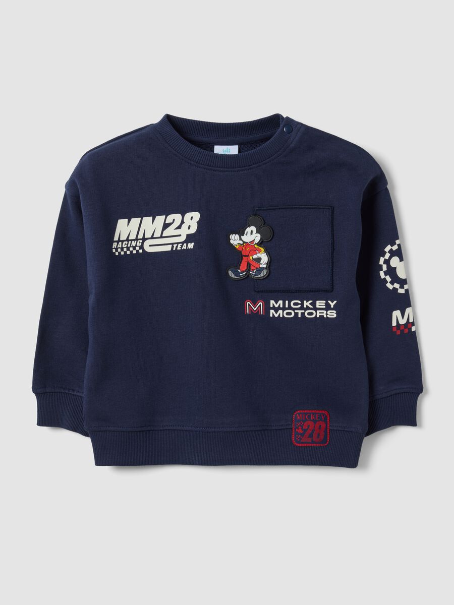 Felpa blu in puro cotone con girocollo e stampa Mickey over fit per bimbo_0