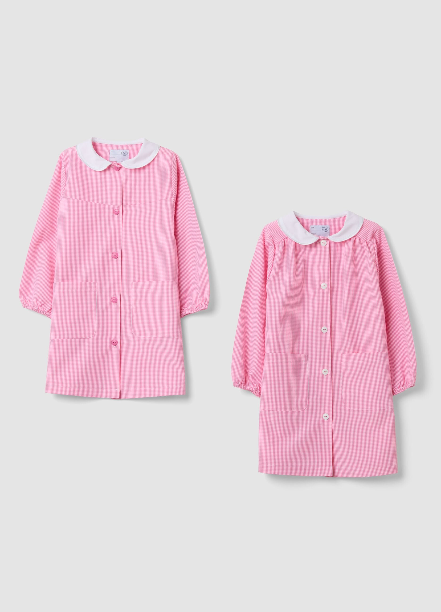 2-pack pink girls&rsquo; nursery school smocks with white collar