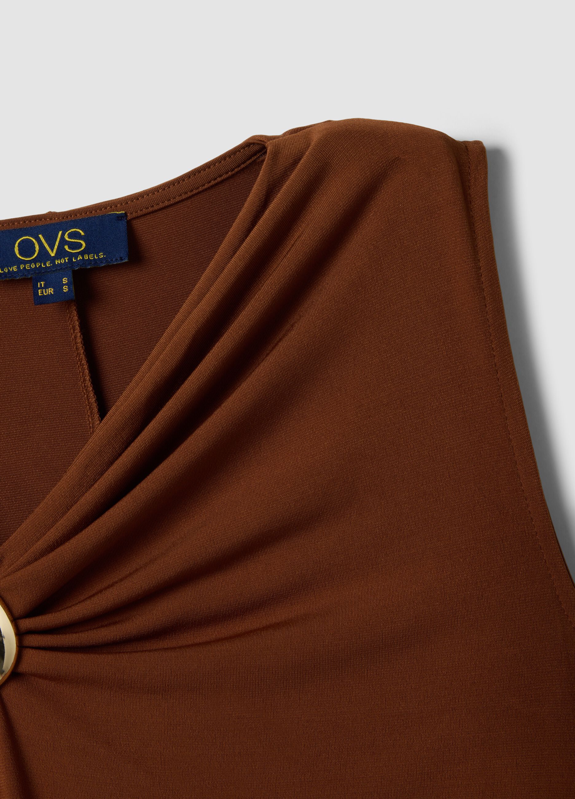 Brown sleeveless midi dress in stretch fabric