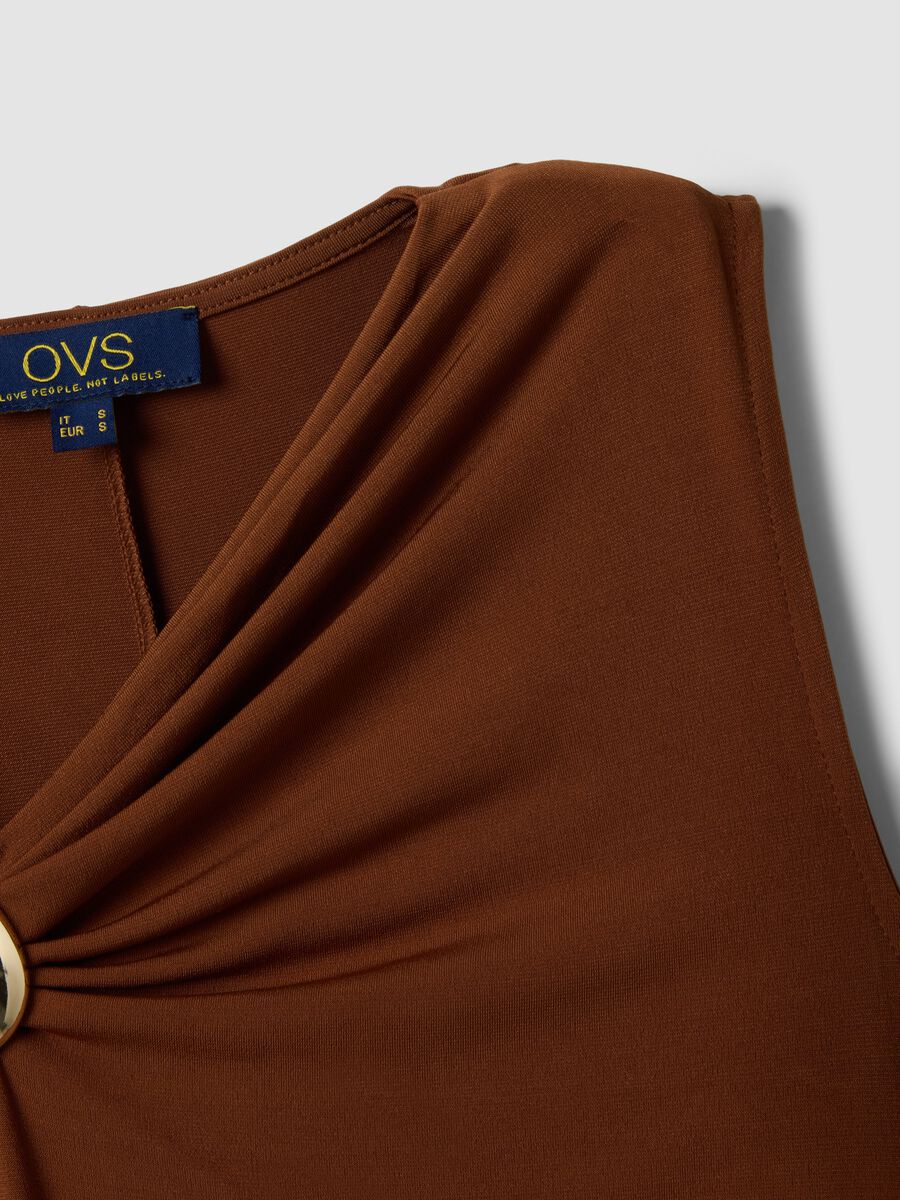 Brown sleeveless midi dress in stretch fabric_1