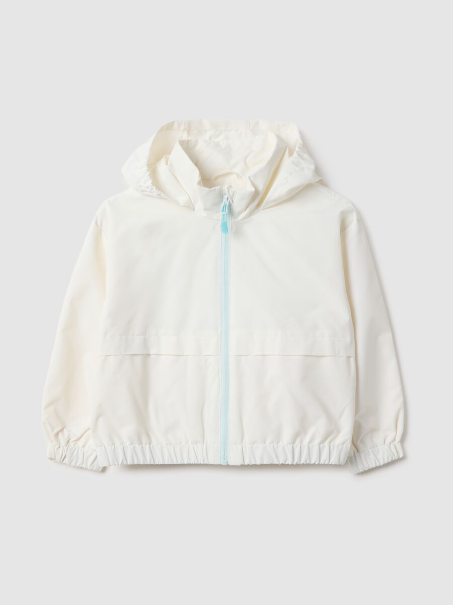 White lightweight girls' jacket regular fit with zip and hood_0