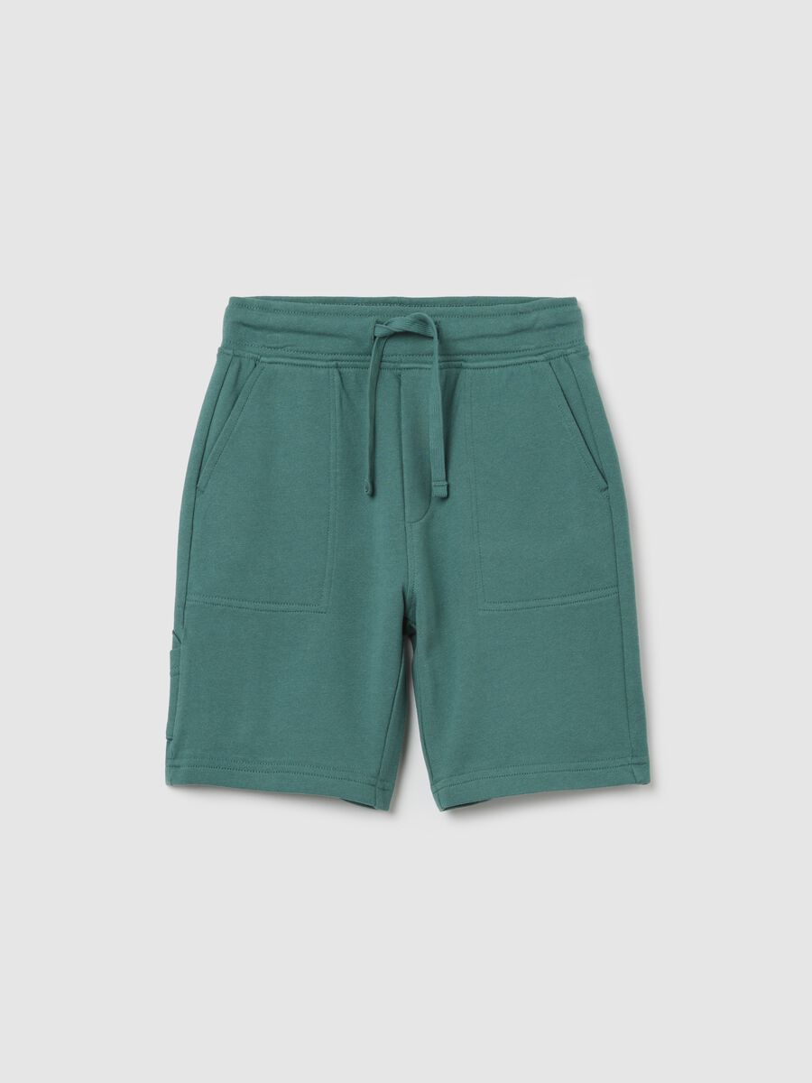 Green worker Bermuda shorts in cotton with drawstring_0