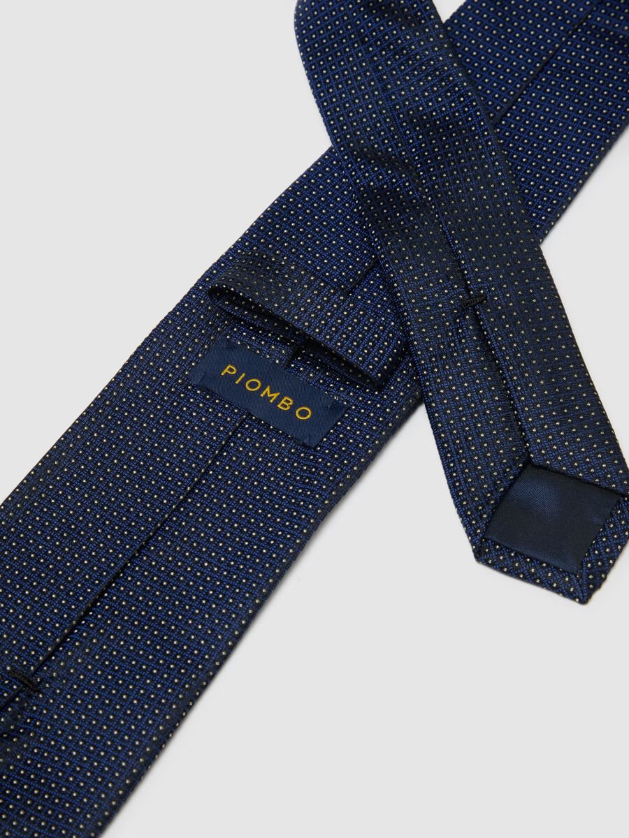 Blue pure silk tie with micro dot pattern_2