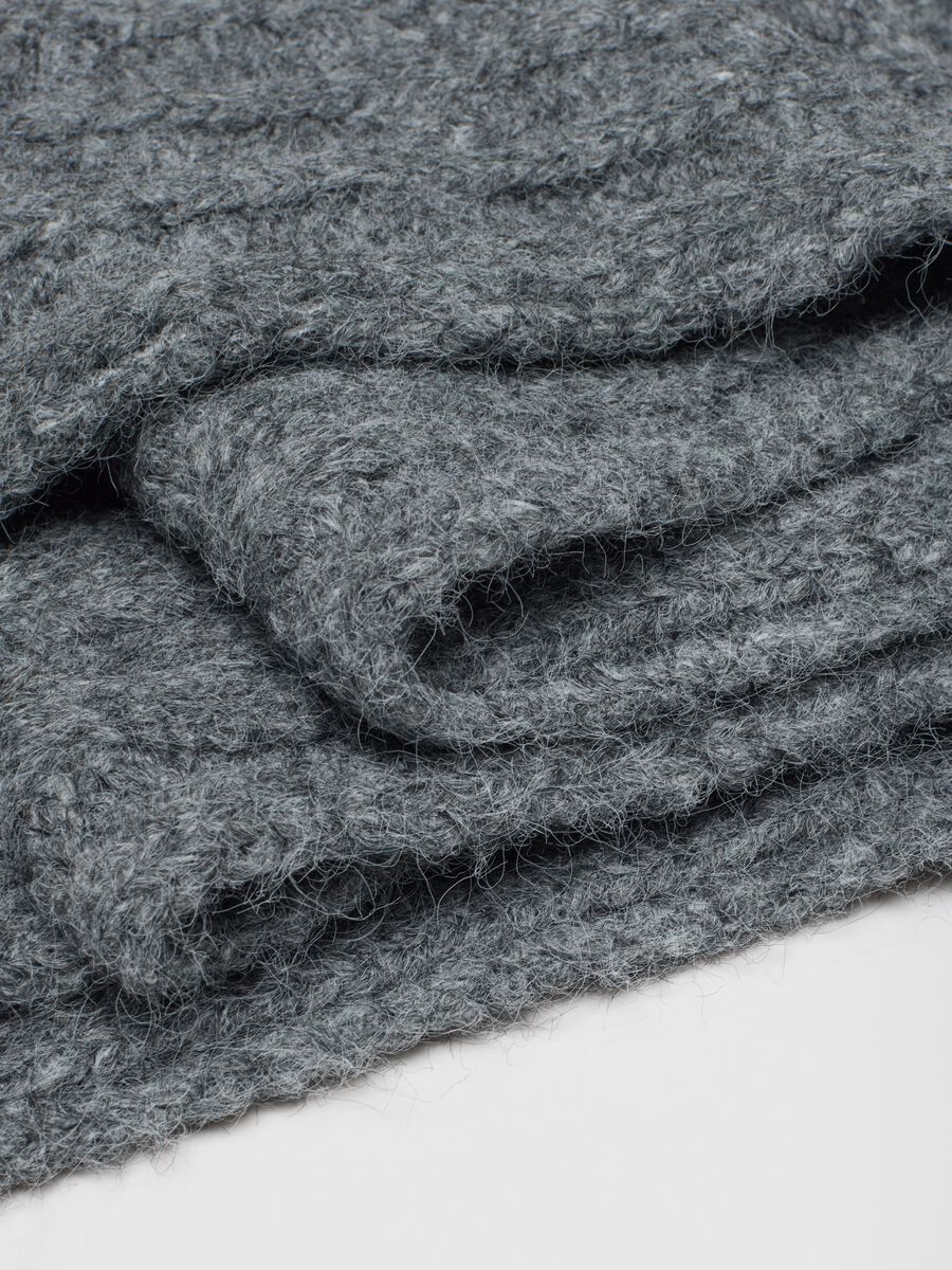 Grey Wool Blend Scarf with Fringes_1