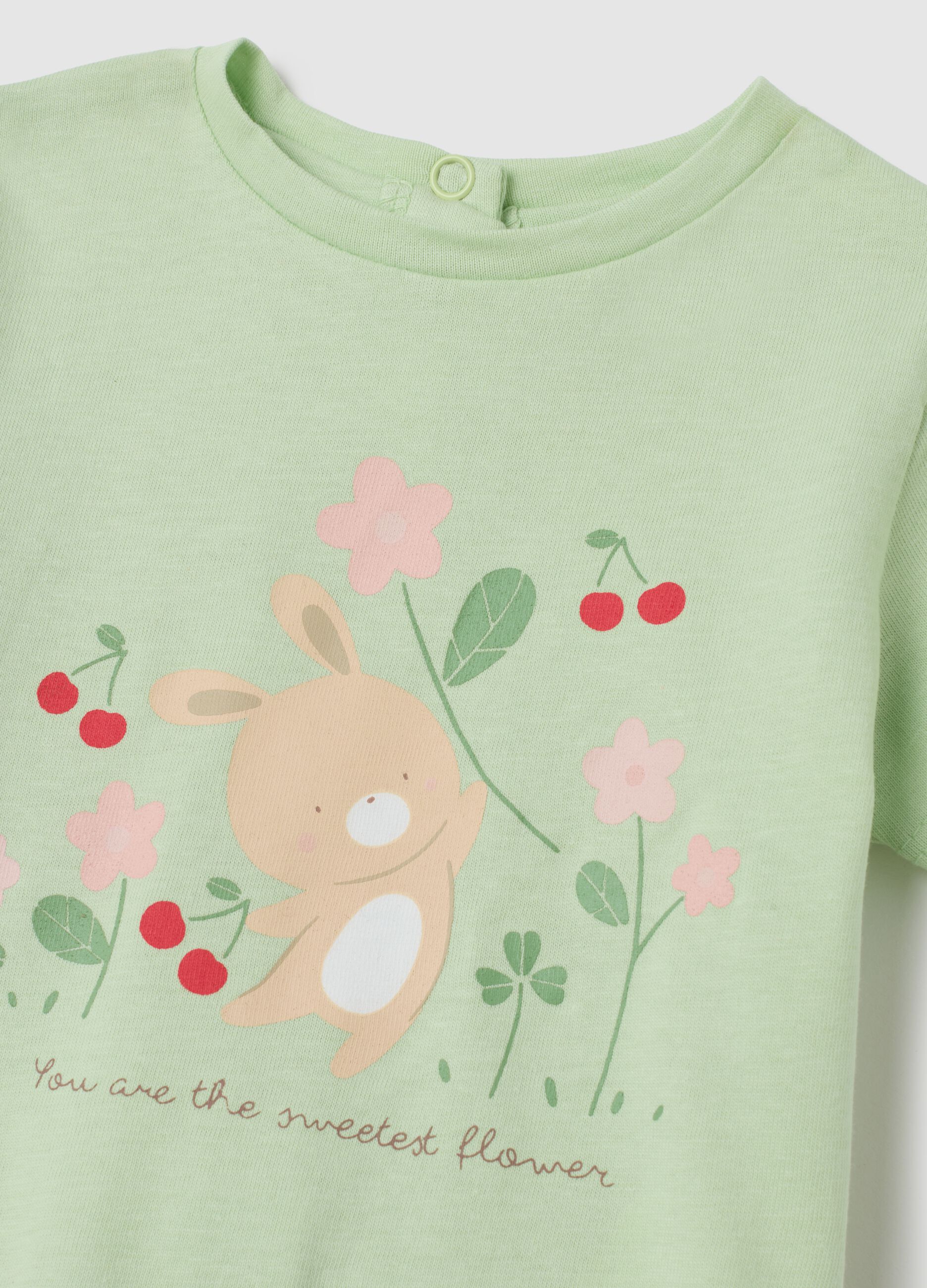 T-shirt da bambina in puro cotone verde regular fit con stampa