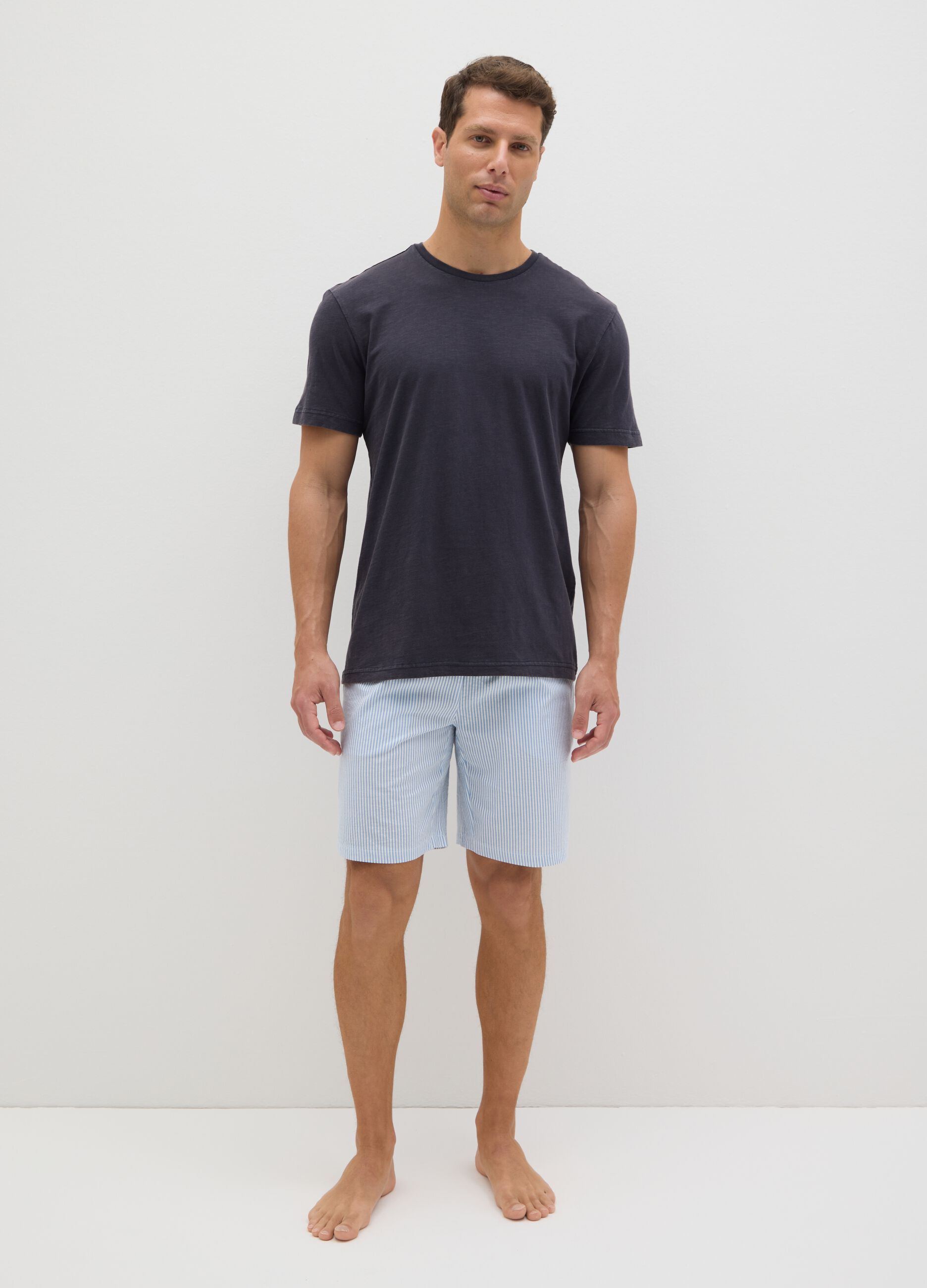 Men's blue pure cotton T-shirt, regular fit