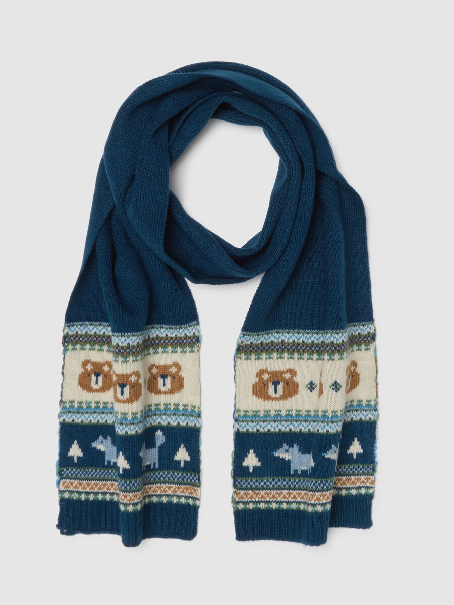 Blue scarf with teddy bear pattern_0