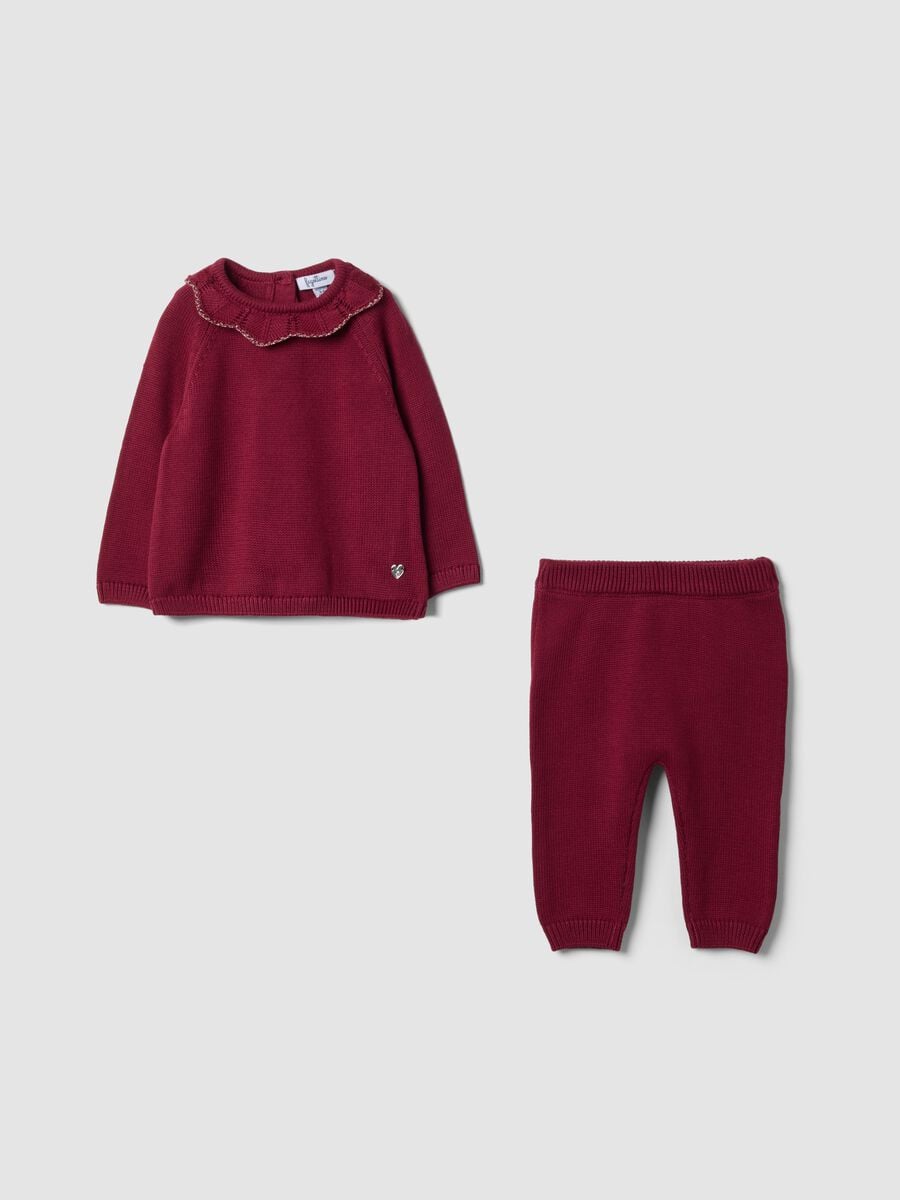 Pink organic cotton set with ruffle collar_0