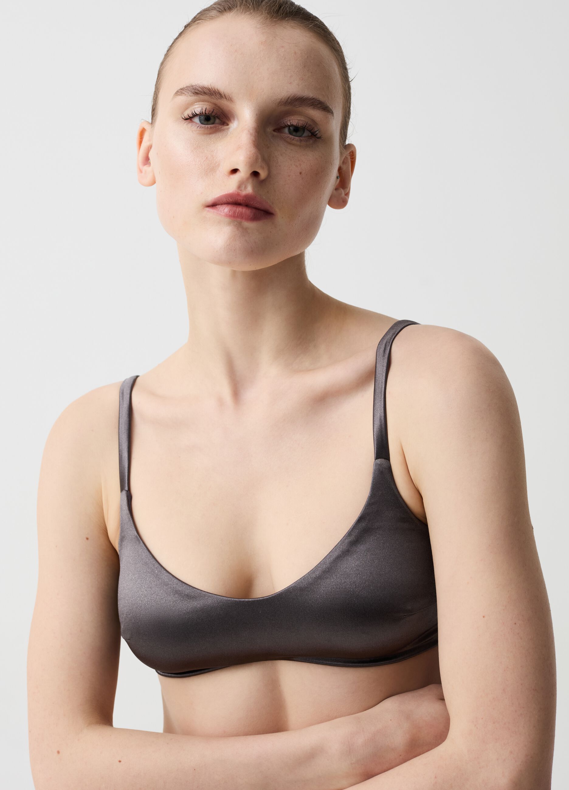 Bralette bikini top with metallised effect