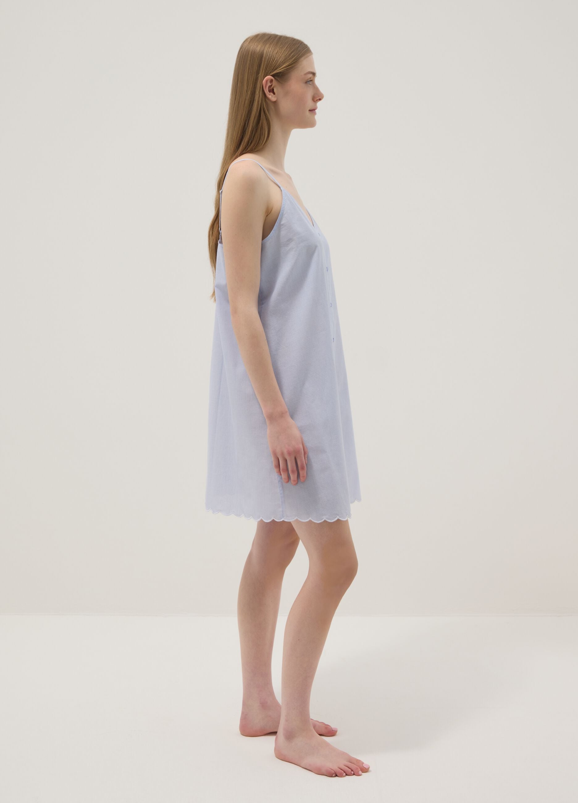 Light blue organic cotton nightdress with thin straps