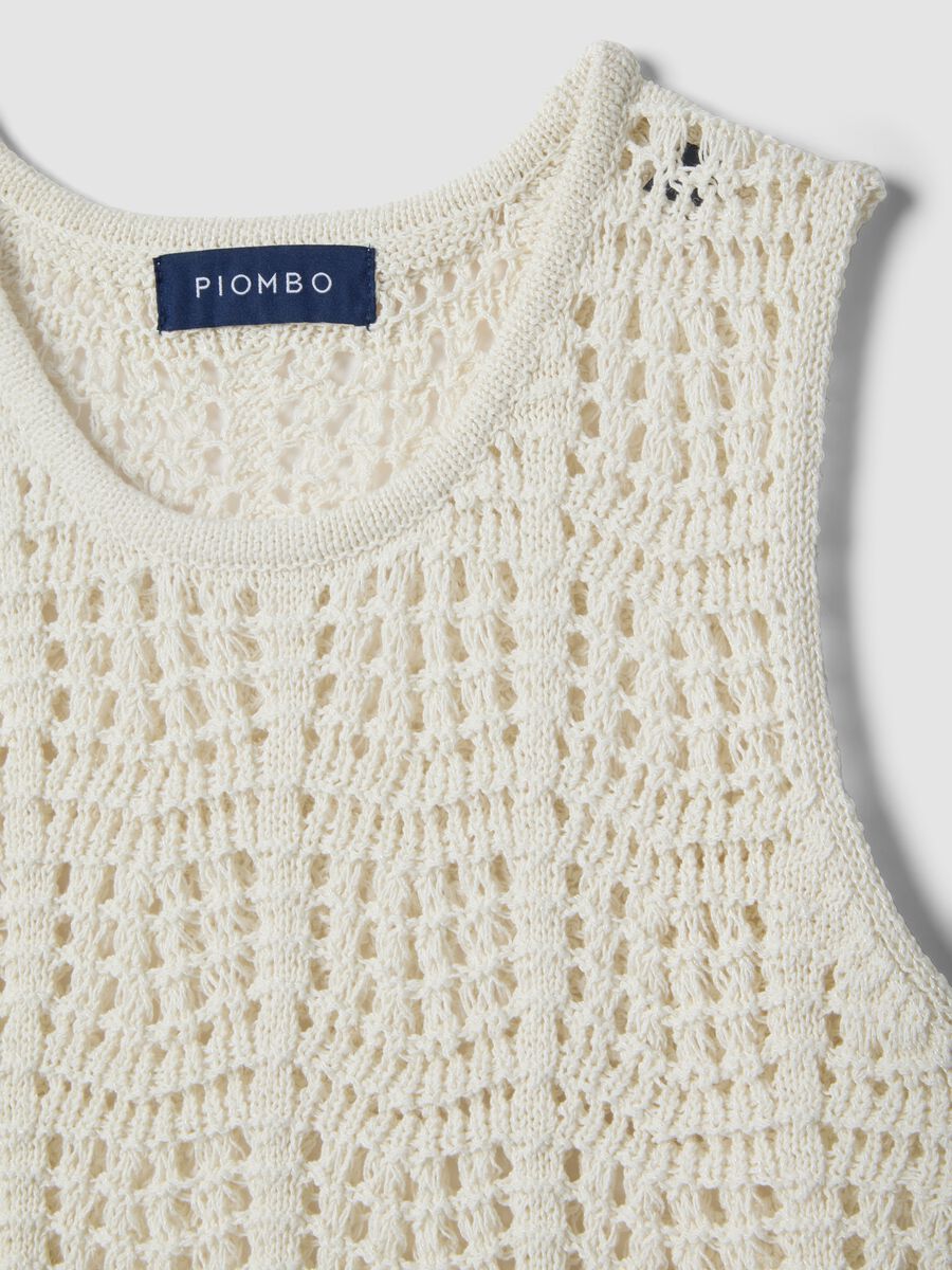 Tank top in misto cotone bianco regular fit con texture a rete_5