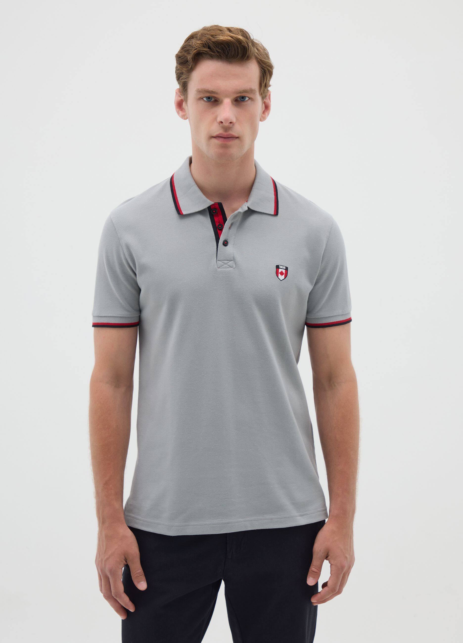 Men's grey regular fit polo shirt in pure cotton
