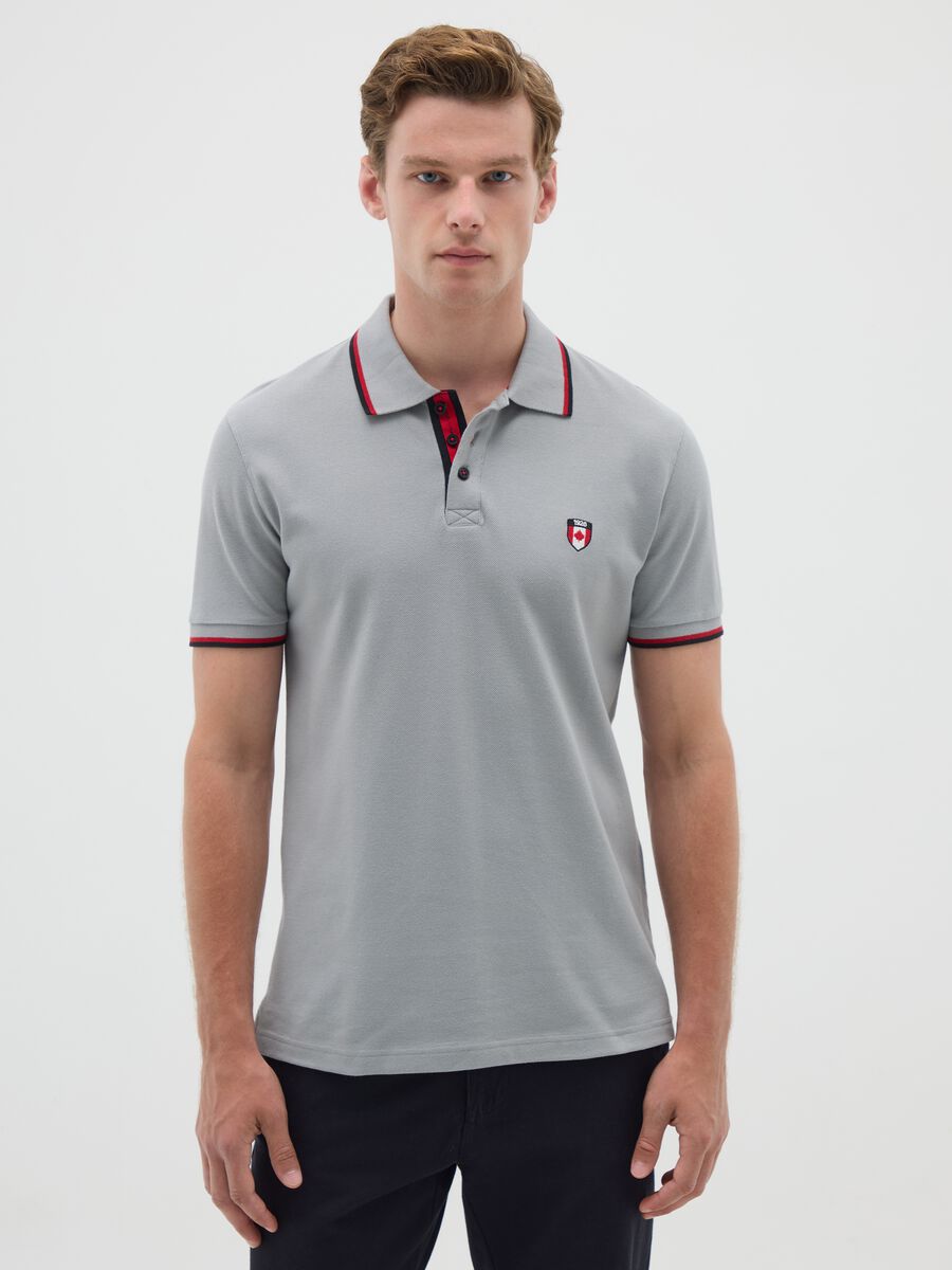 Men's grey regular fit polo shirt in pure cotton_0