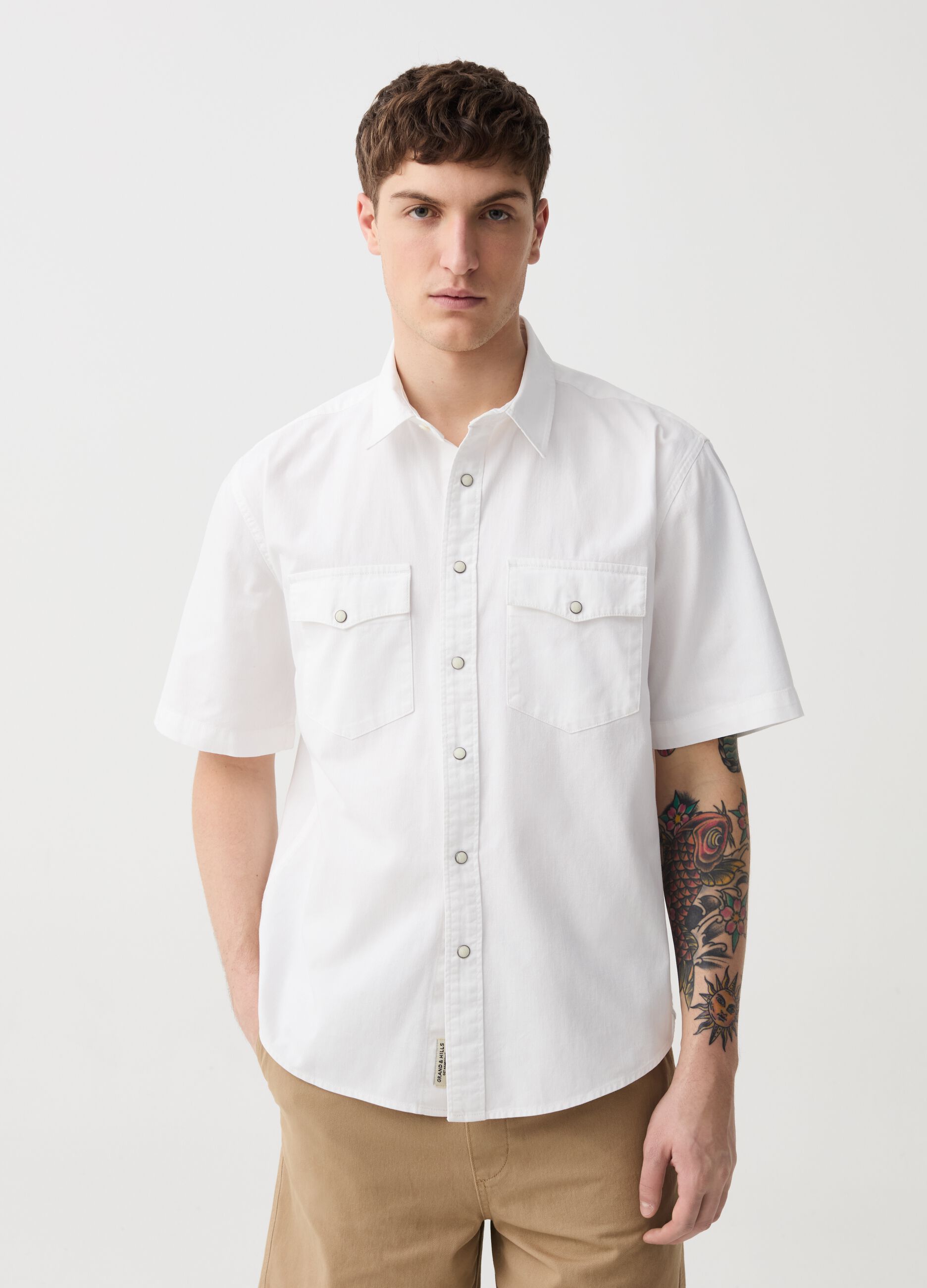 Ovs Camicia a maniche corte in denim tinta unita