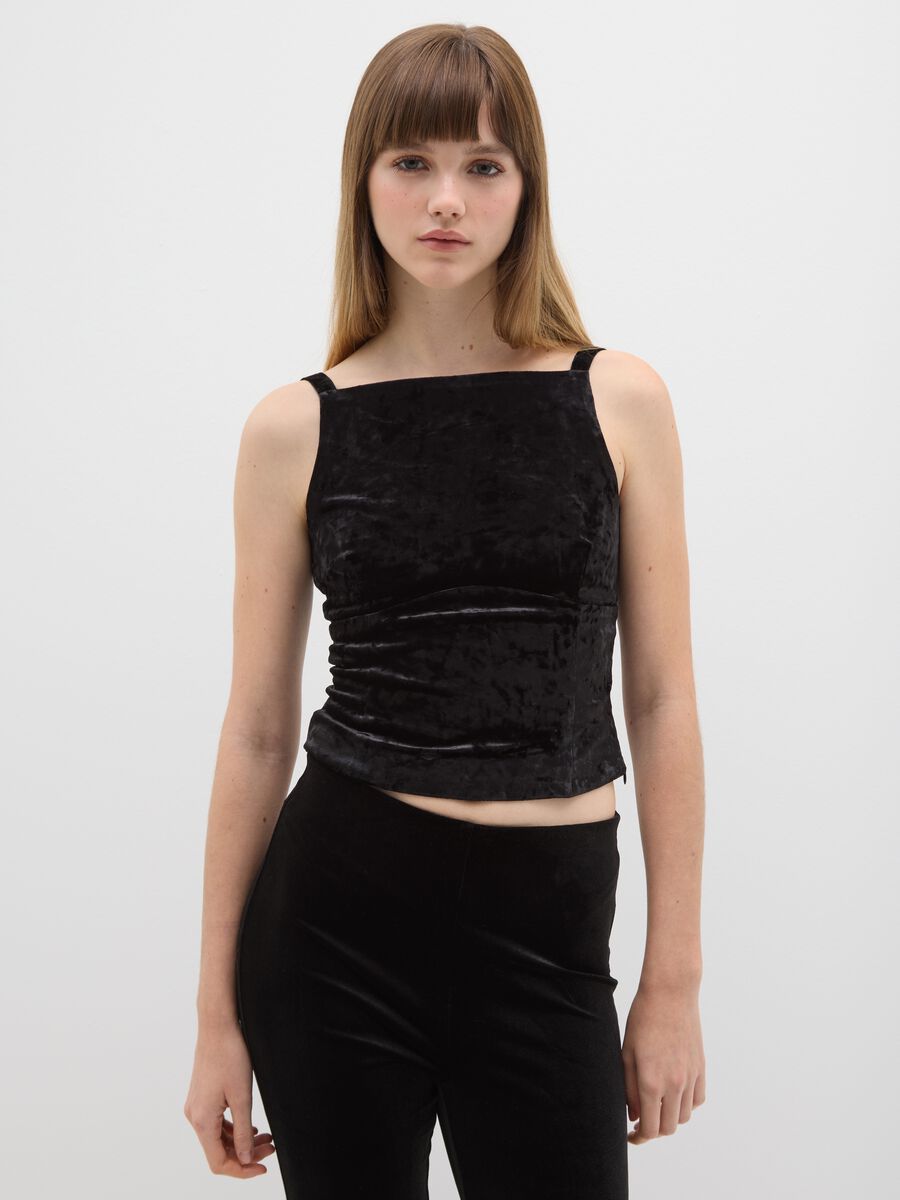 Canotta in velour nero regular fit_1