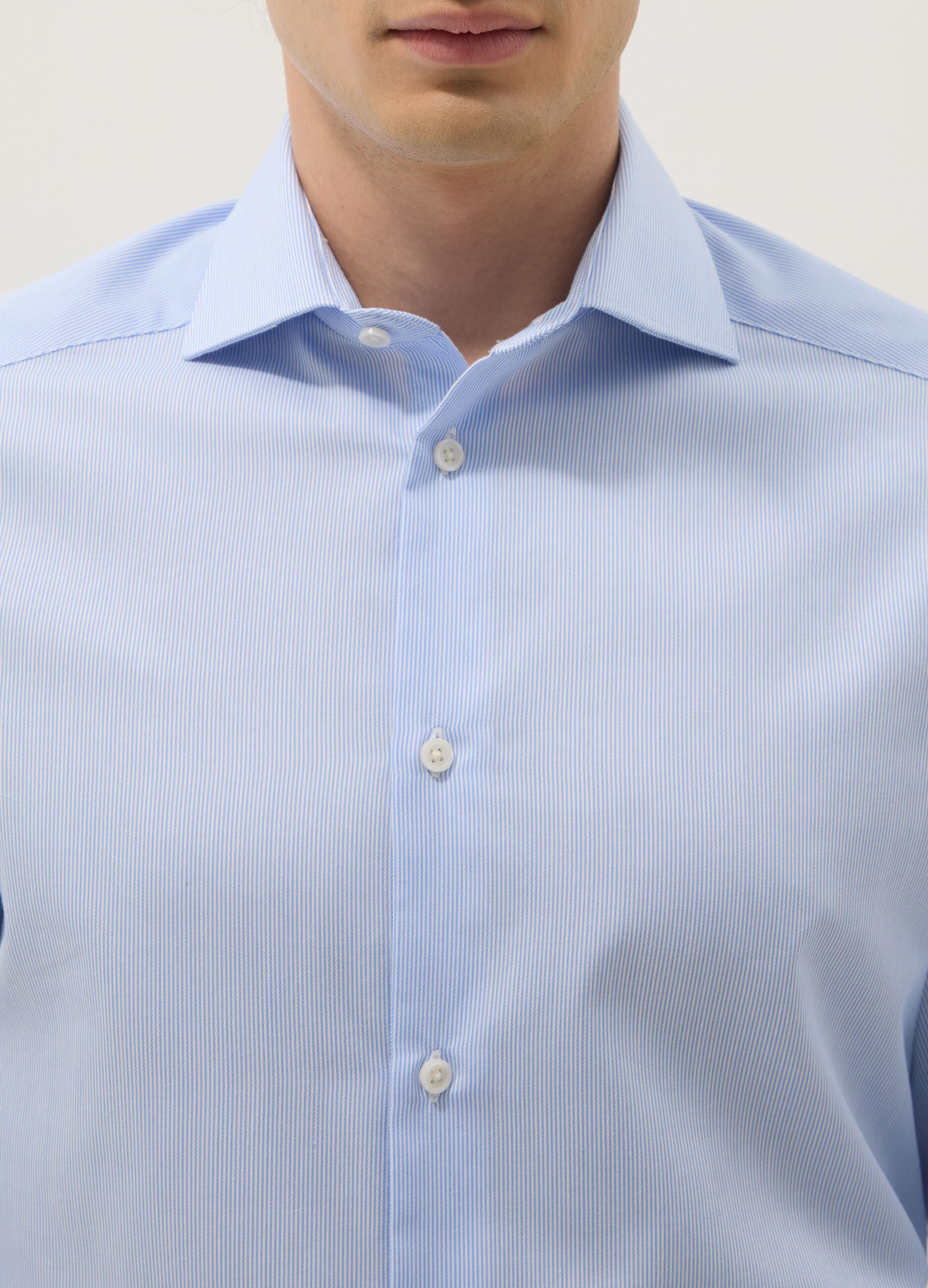 Light blue slim-fit striped cotton-blend shirt