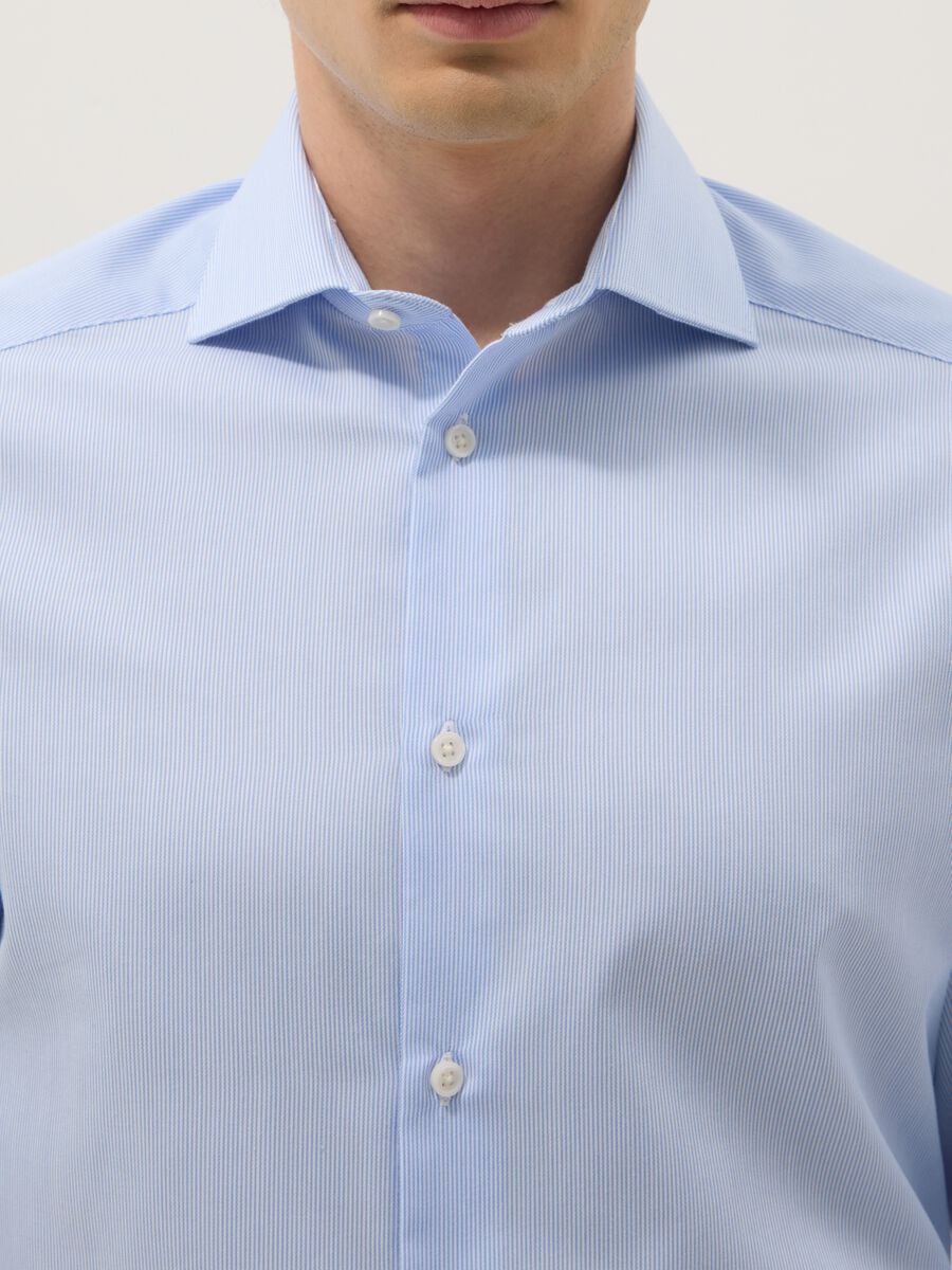 Light blue slim-fit striped cotton-blend shirt_1