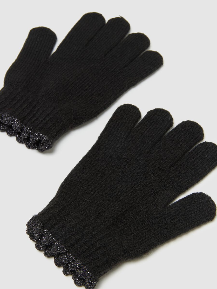 Girls' Black Knit Gloves_1