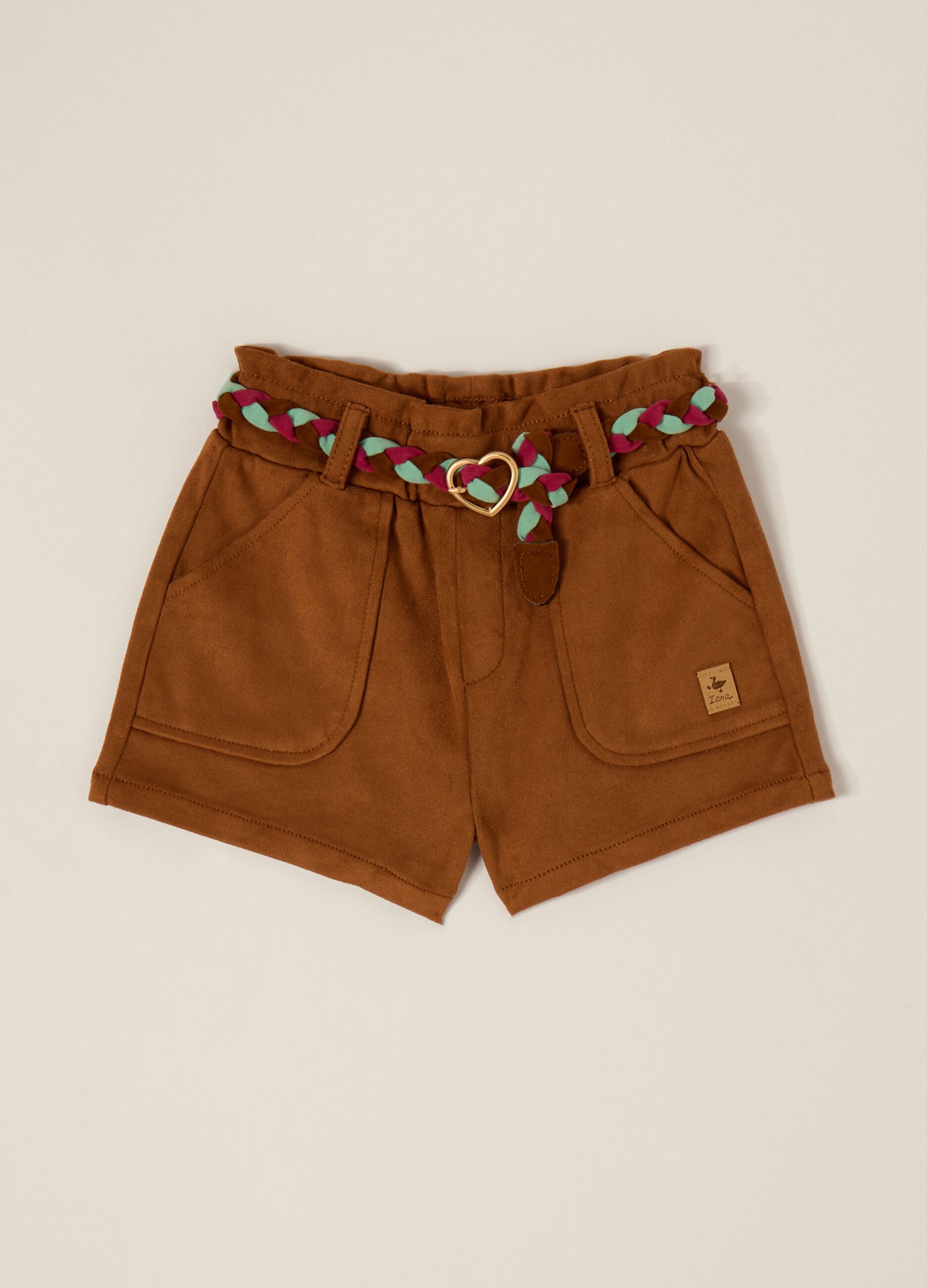 Brown shorts with braided belt for girls