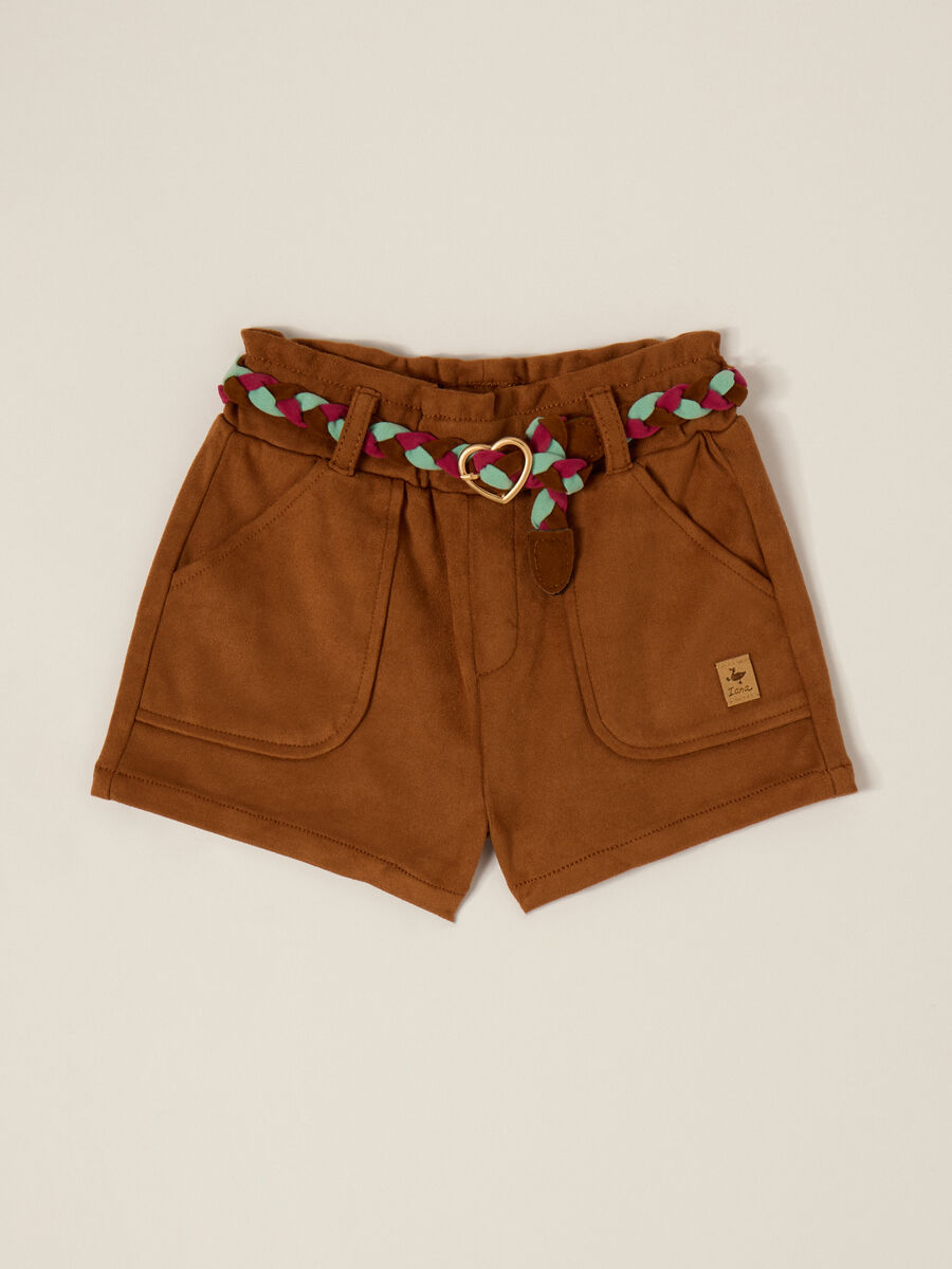 Shorts marroni con cintura intrecciata per bambina_0