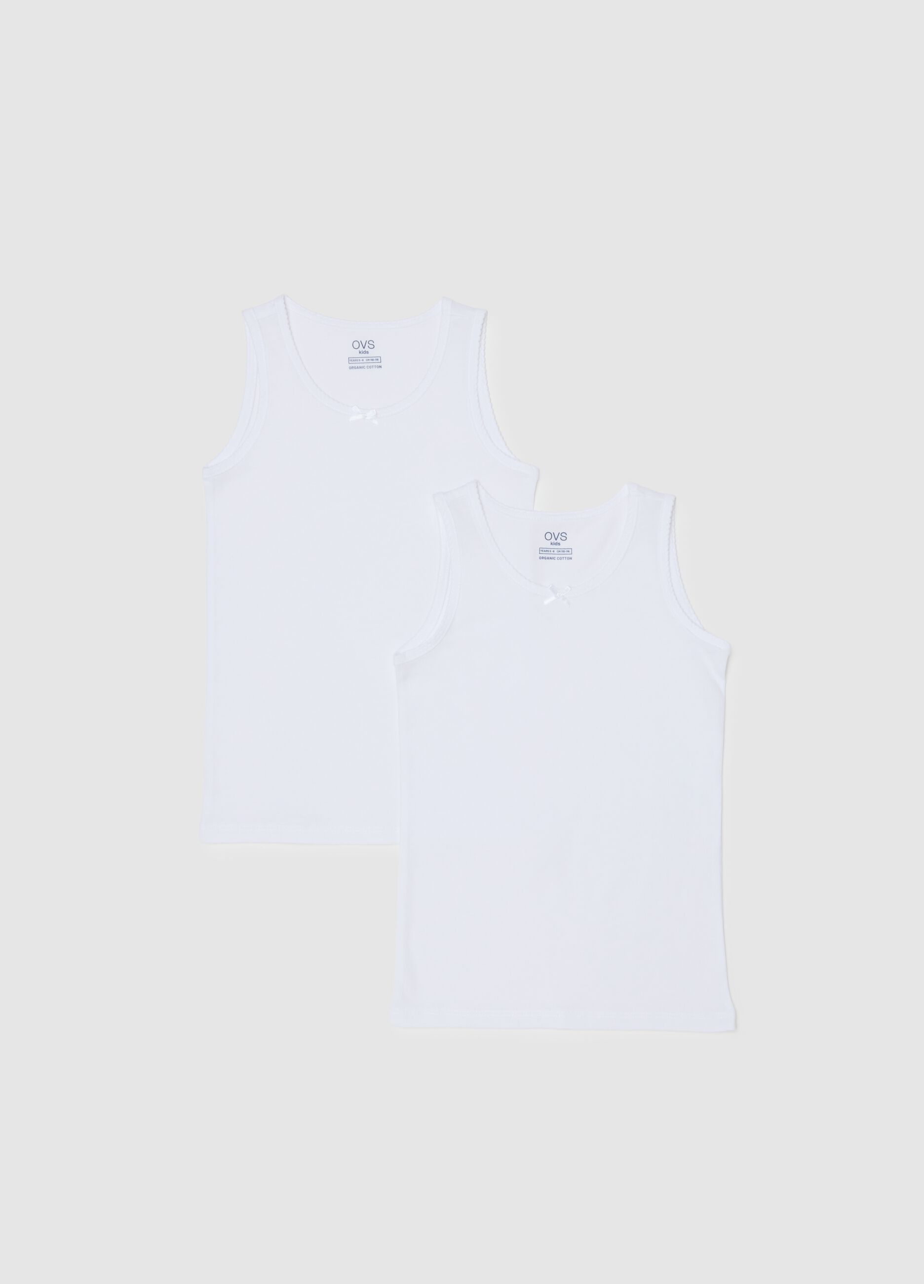 Twin pack of white girls' vests in pure cotton regular fit