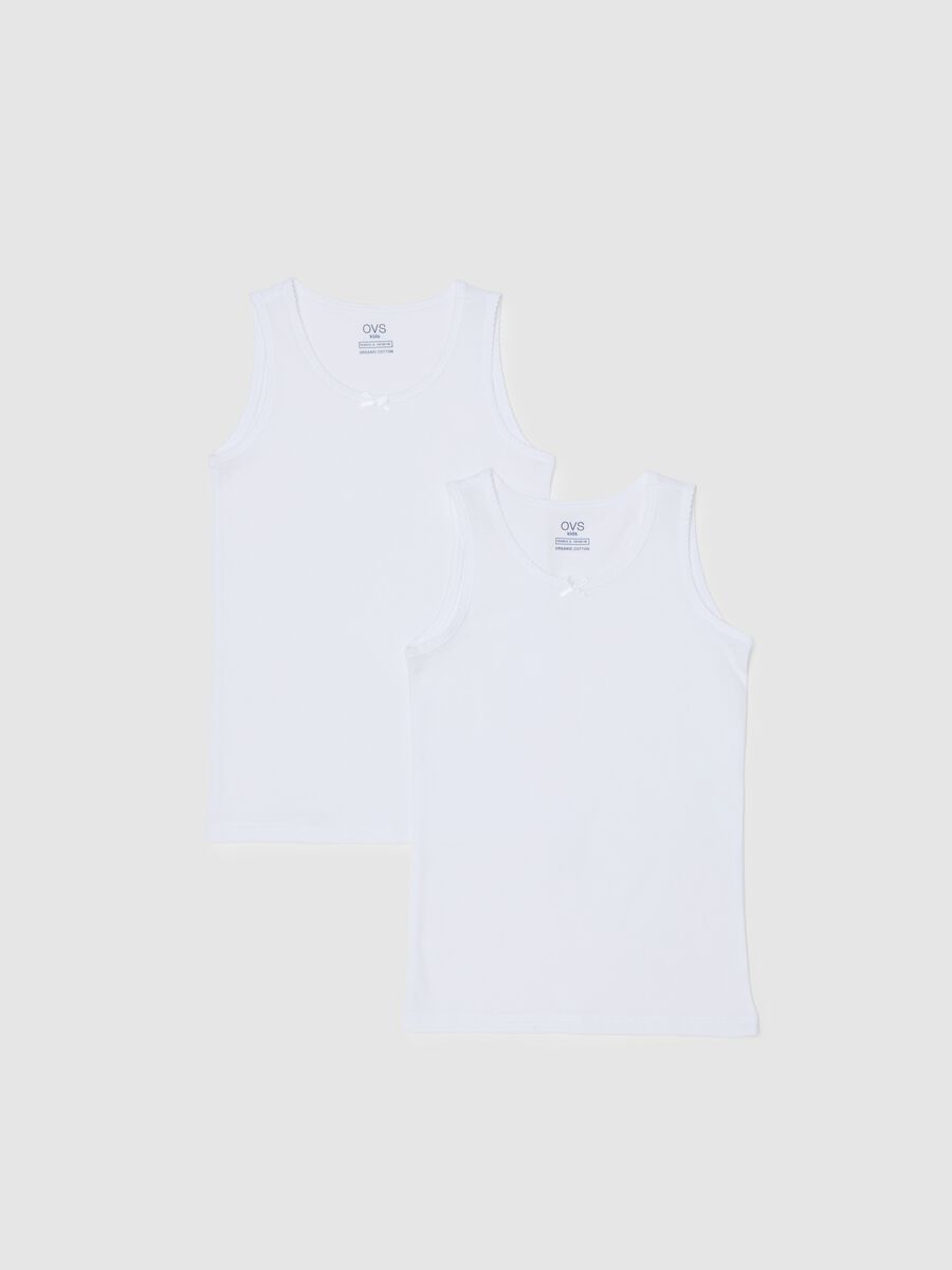 Twin pack of white girls' vests in pure cotton regular fit_0