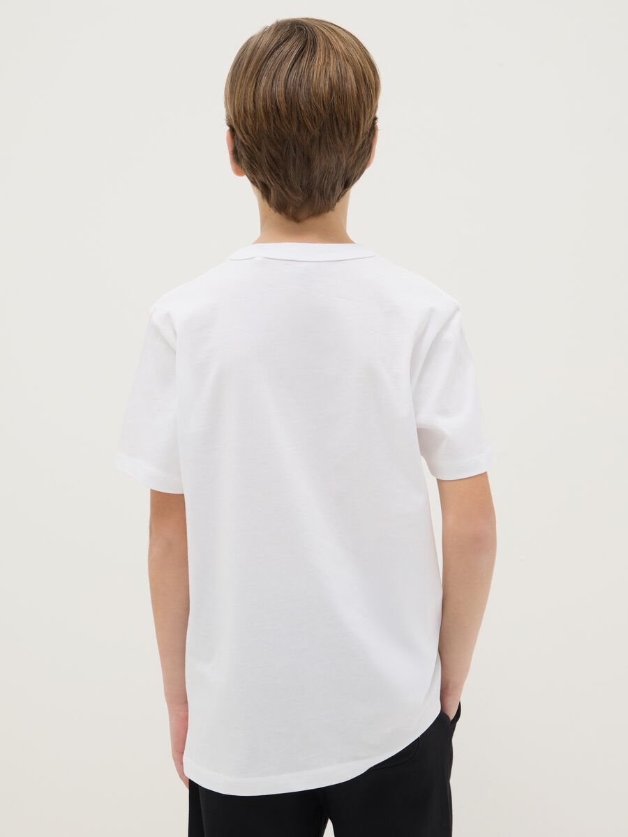 T-shirt girocollo bianca da ragazzo in puro cotone over fit_1