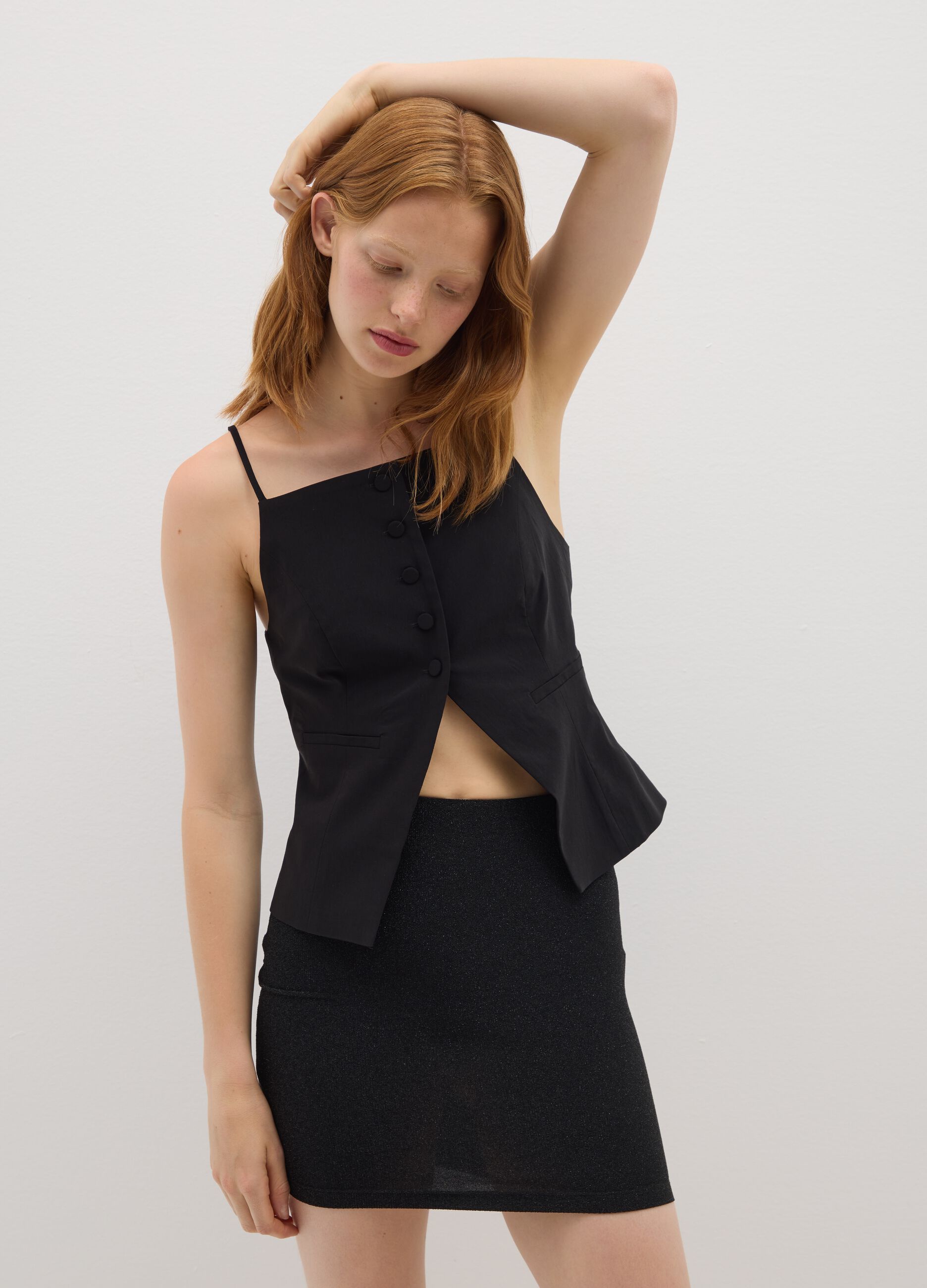 Black fitted viscose-blend waistcoat